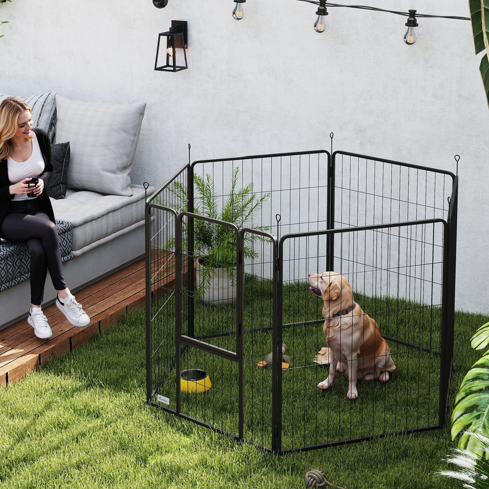 PawHut Heavy Duty Dog Playpen with Latch Door 2 Shape Indoor Playpen Dog for Large Dogs, 6 Panels, 39"H Aosom Canada