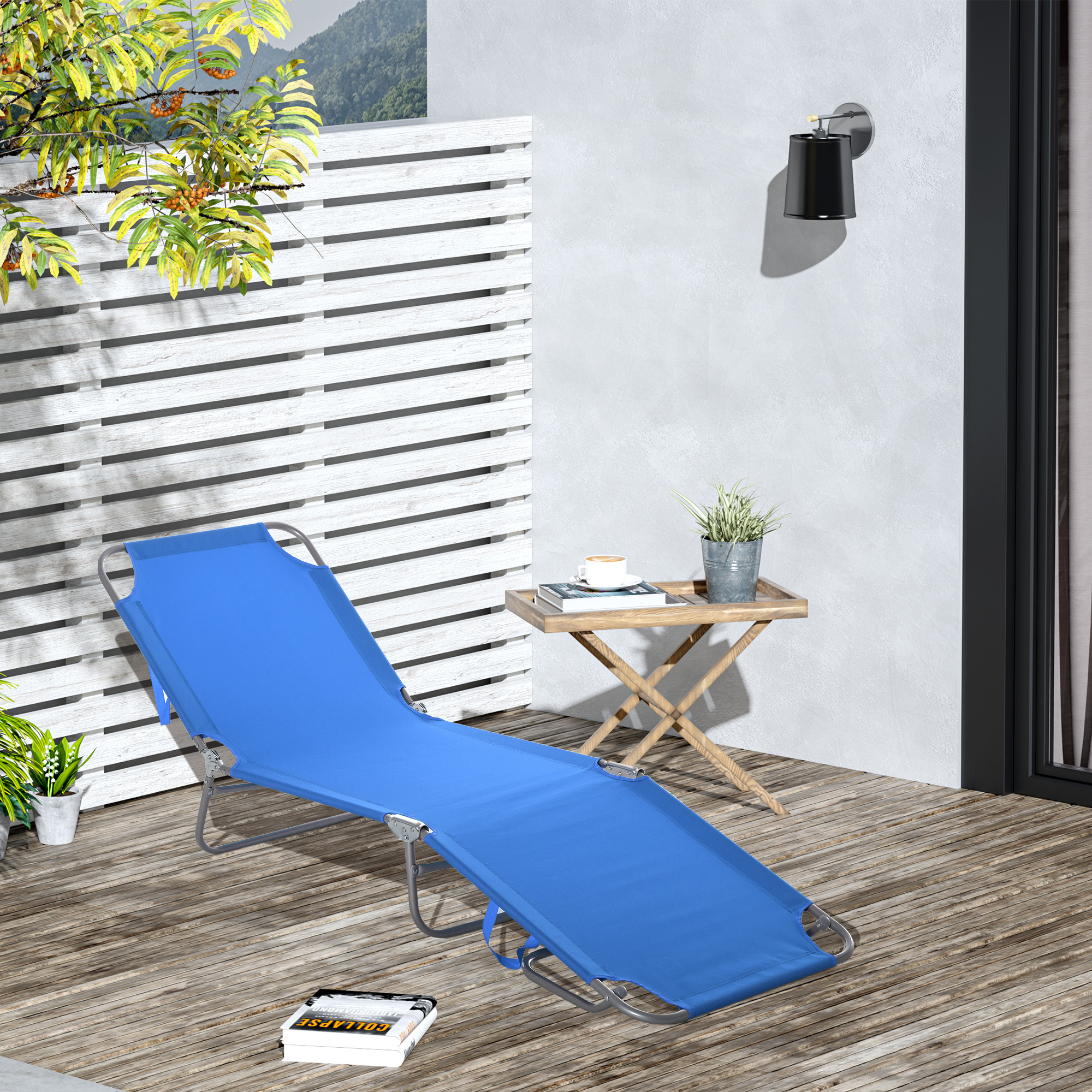 Outsunny Portable Folding Beach Lounger Reclining Outdoor Chair Patio Sun Lounge Bed Camping Cot Blue Durable Aosom Canada