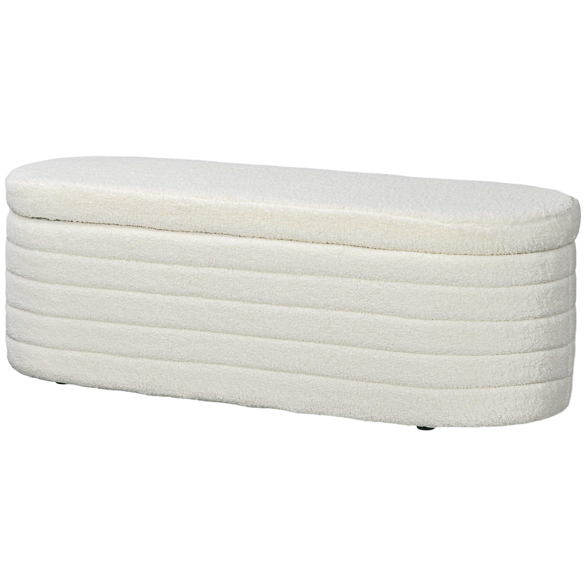 HOMCOM 46" Teddy Fleece Upholstered Bedroom Bench, End of Bed Bench with Thick Padded Cushion and Wood Frame, Cream White