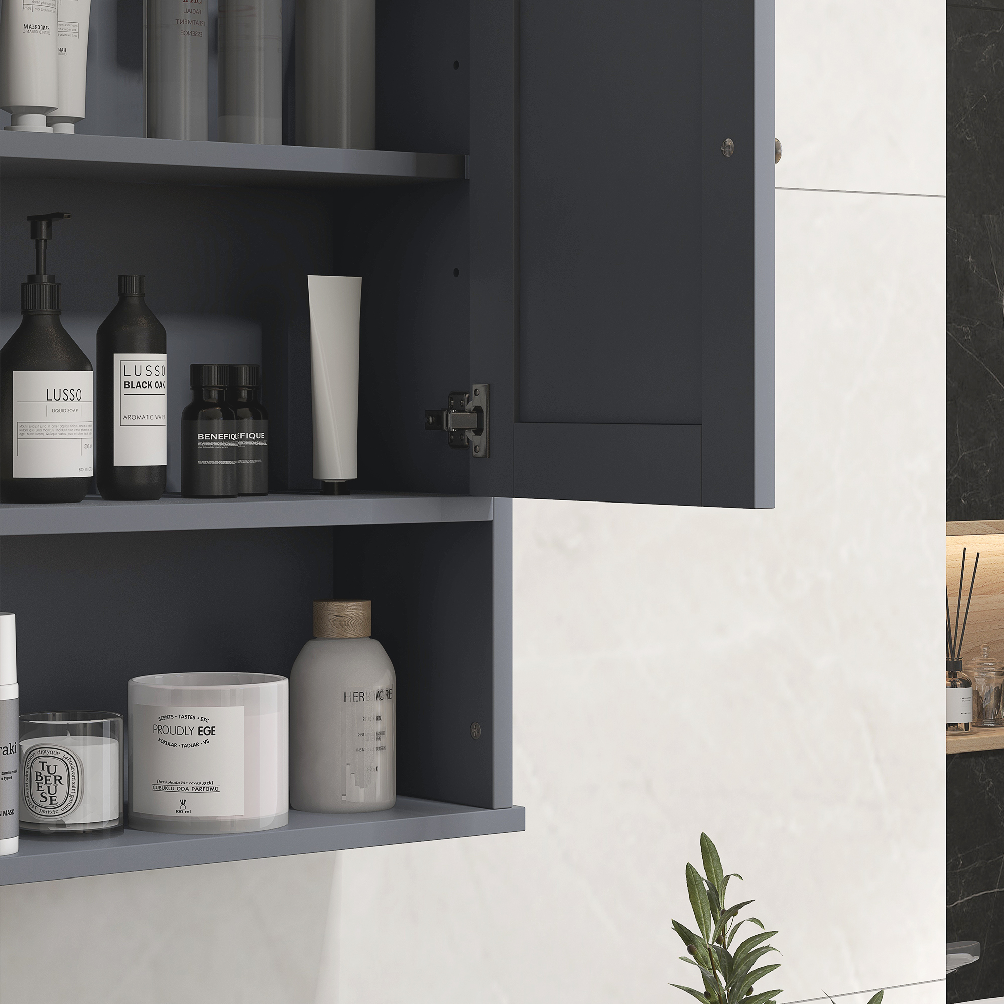 kleankin Farmhouse Bathroom Medicine Cabinet, Wall Cabinet with Barn Doors and Adjustable Shelf for Laundry Room, Gray 7