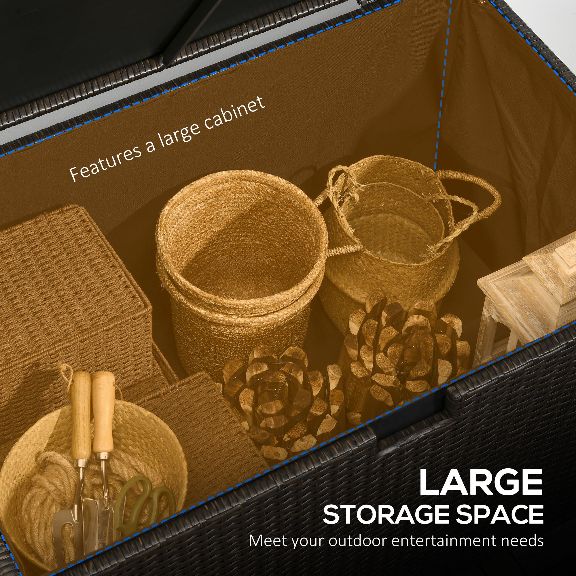 Outsunny 113 Gallon Outdoor Storage Box, Rattan Deck Box for