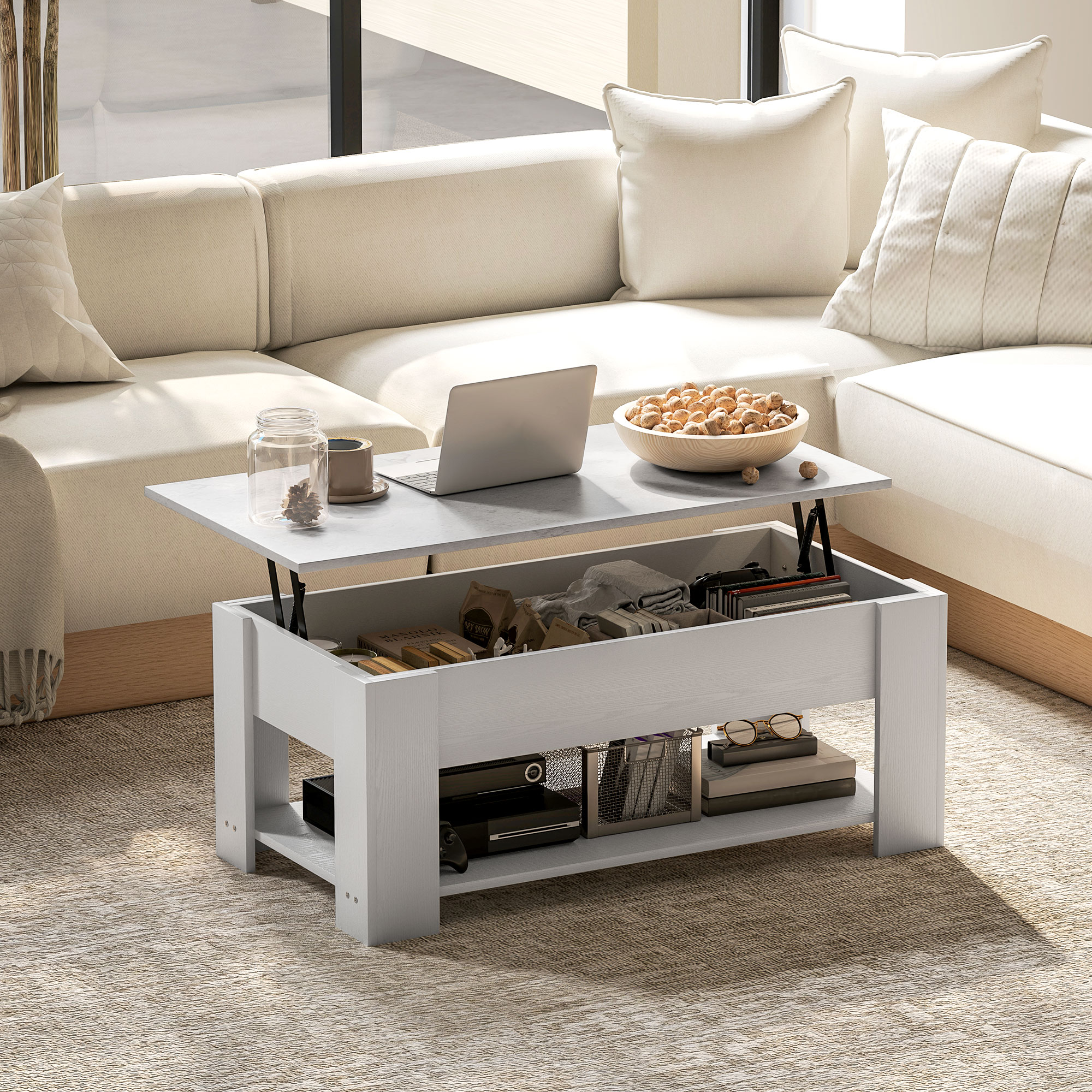 HOMCOM Lift Top Coffee Table with Hidden Storage Compartment and Open ...