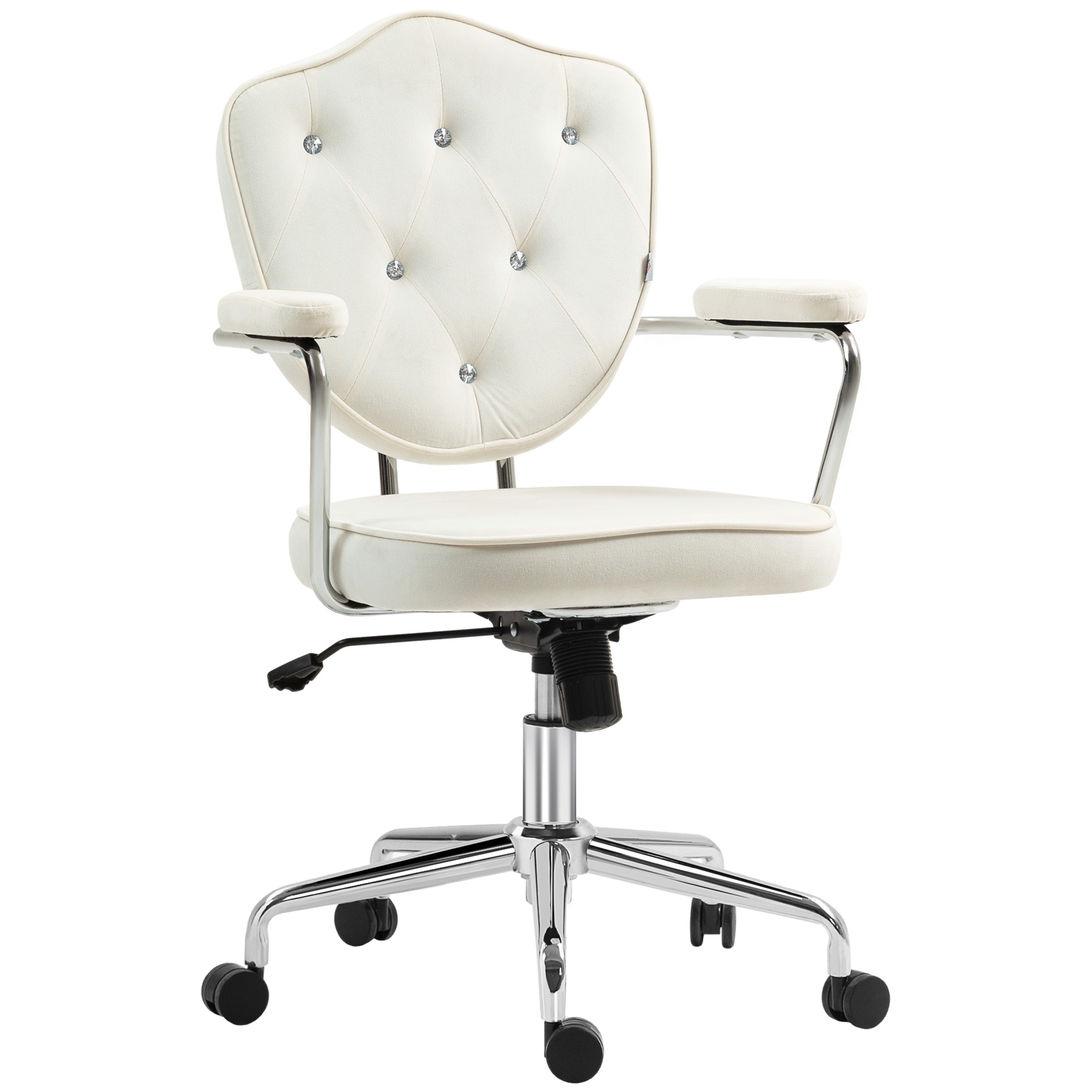 HOMCOM Cute Office Chair, Desk Chair with Button Tufted Velvet-Feel Fabric, Swivel Computer Vanity Chair, Cream White