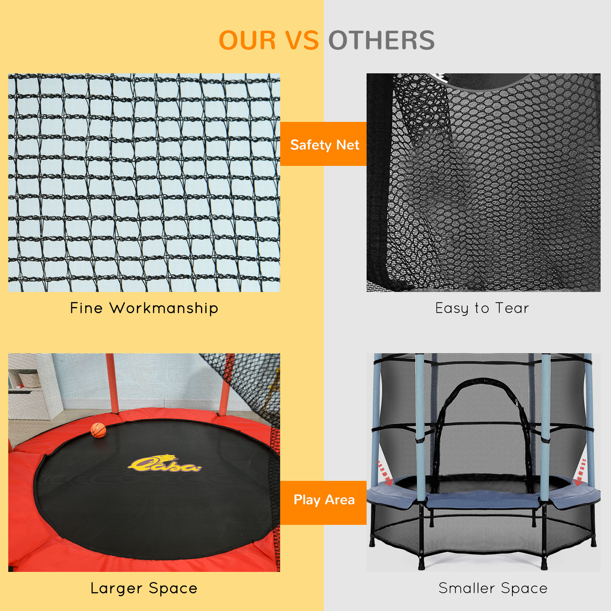Qaba Kids Indoor Trampoline Combo with Safety Net Enclosure, Basketball Hoop, and Horizontal Bar, Red | Aosom.com 5