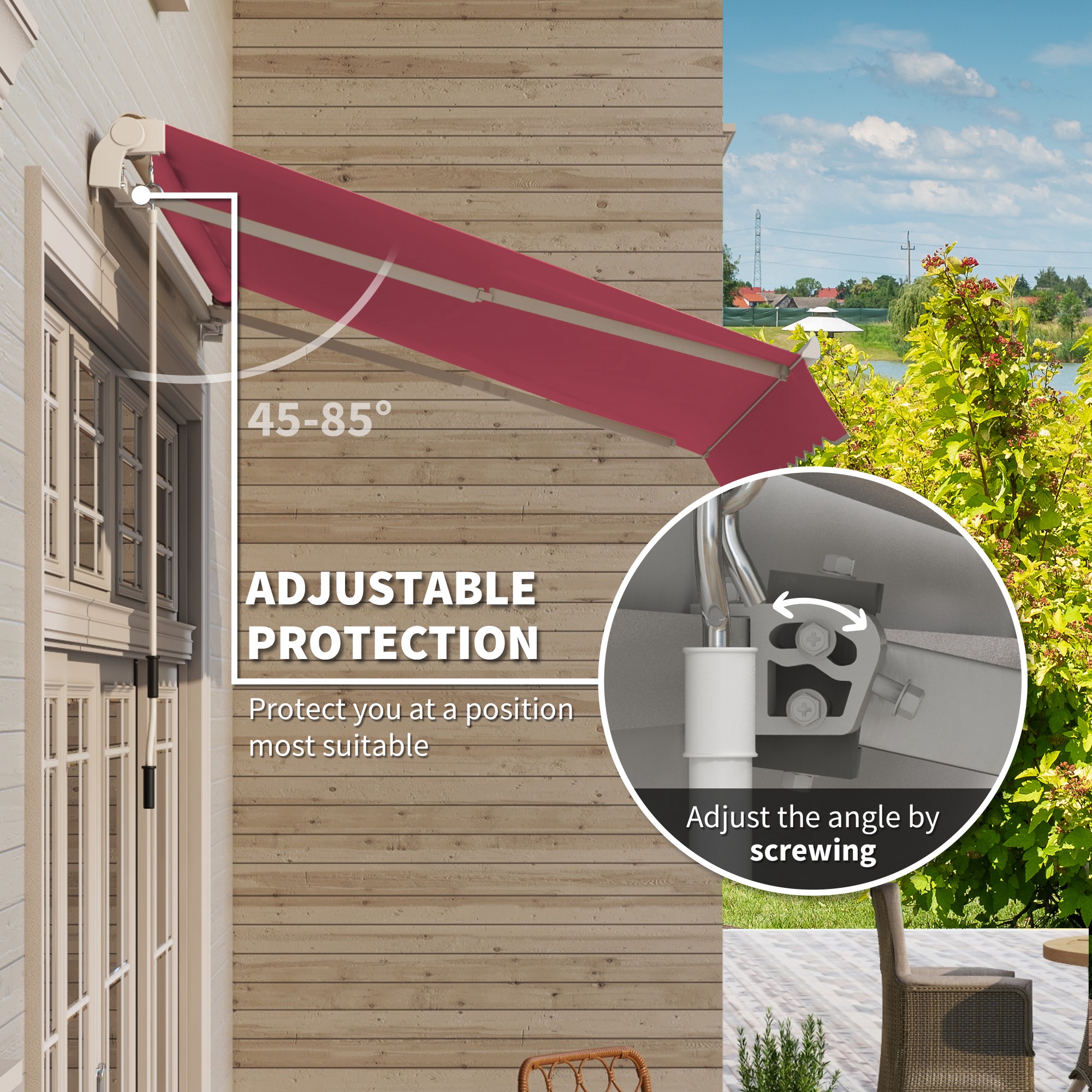 Outsunny Retractable Patio Awning 10x8 Ft UV-Resistant Cranking Sunshield for Deck & Yard in Claret | Aosom.com 2
