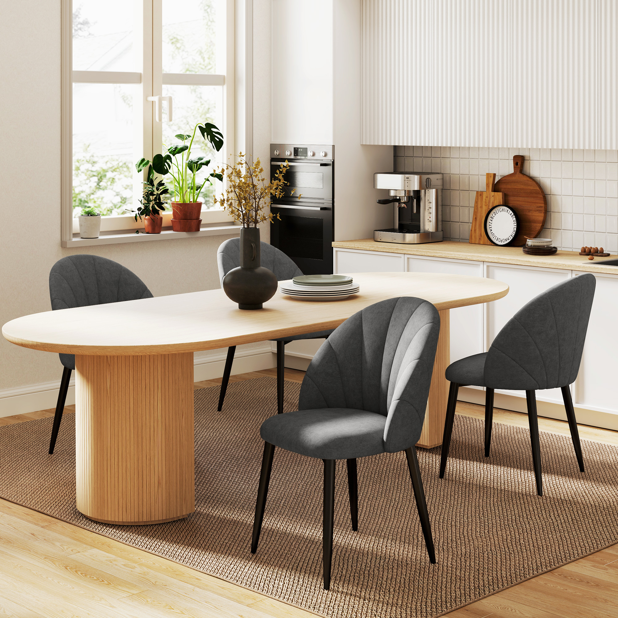 HOMCOM Modern Dining Chairs Set of 4, Upholstered Dining Room Chairs with Metal Legs, Shell Backrest, Padded Seat, Dark Grey Aosom Canada