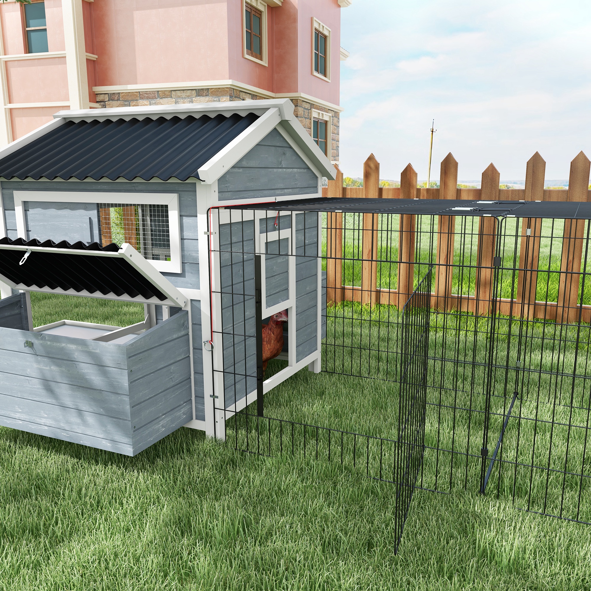 coops PawHut 11' x 5' x 3.5' Wooden Chicken Coop with Nesting Box