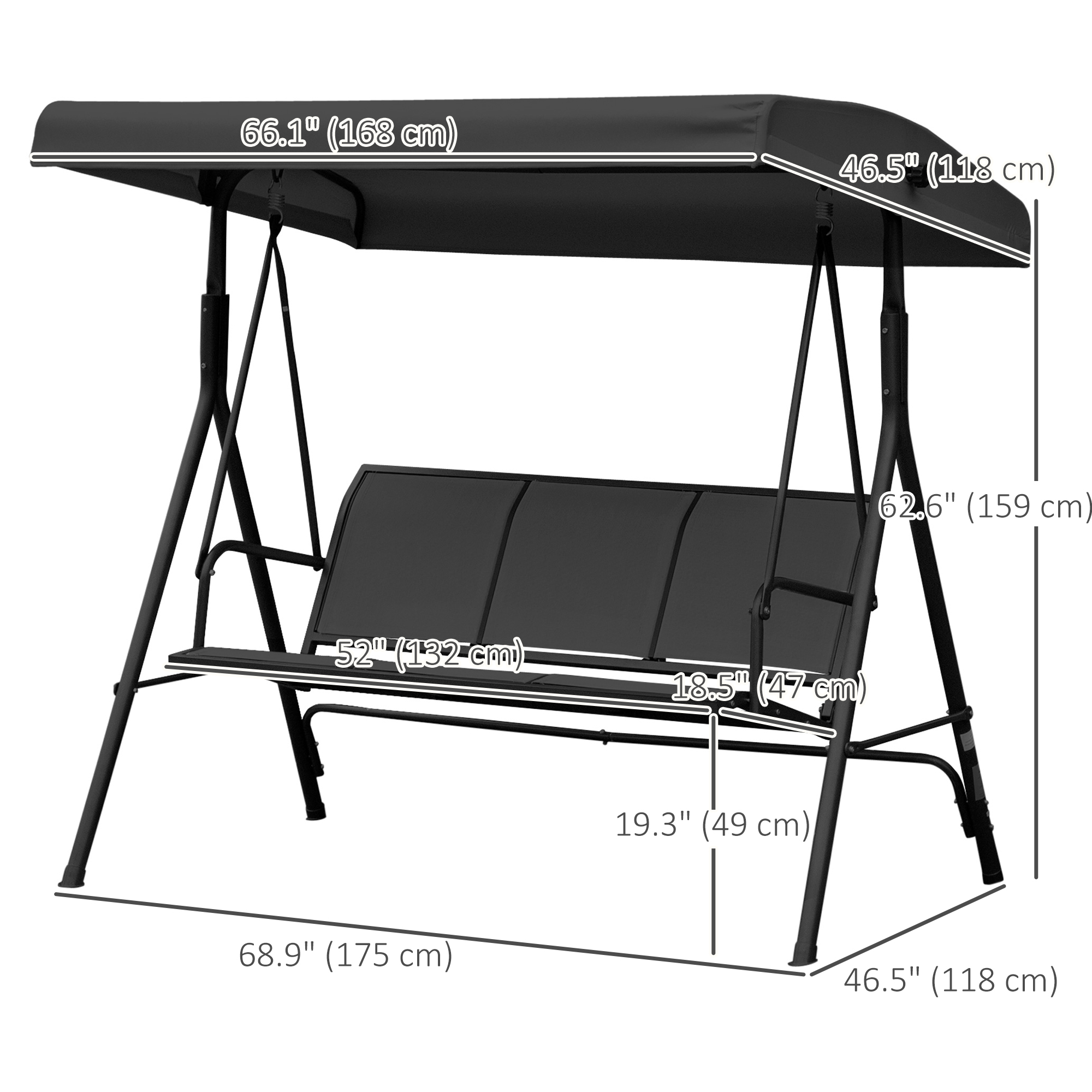 sunnyMサイズ Outsunny 3-Seater Swing Chair Covered Garden Hammock A-Frame