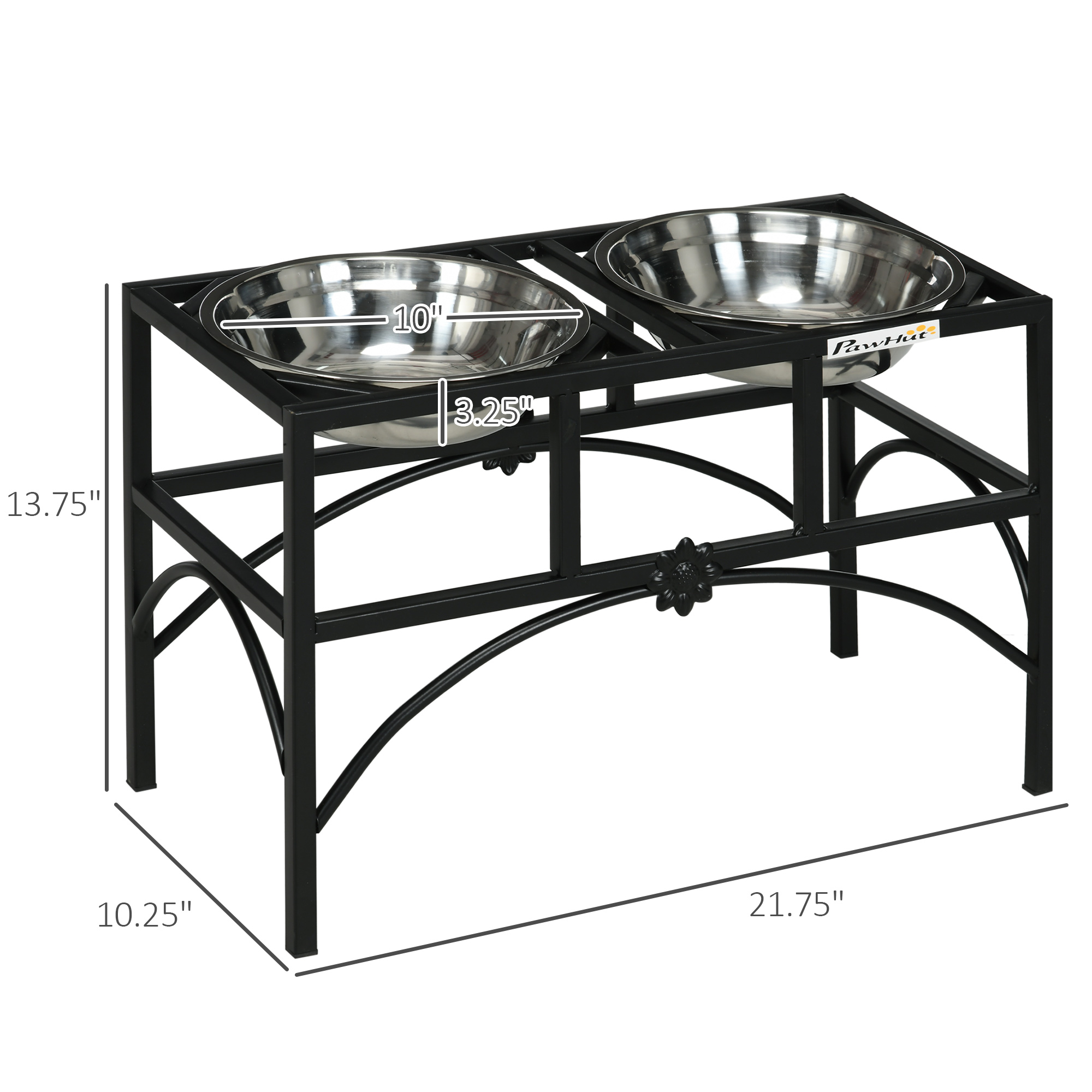 Pawhut 22" Double Stainless Steel Heavy Duty Dog Food Bowl Elevated Pet Feeding Station