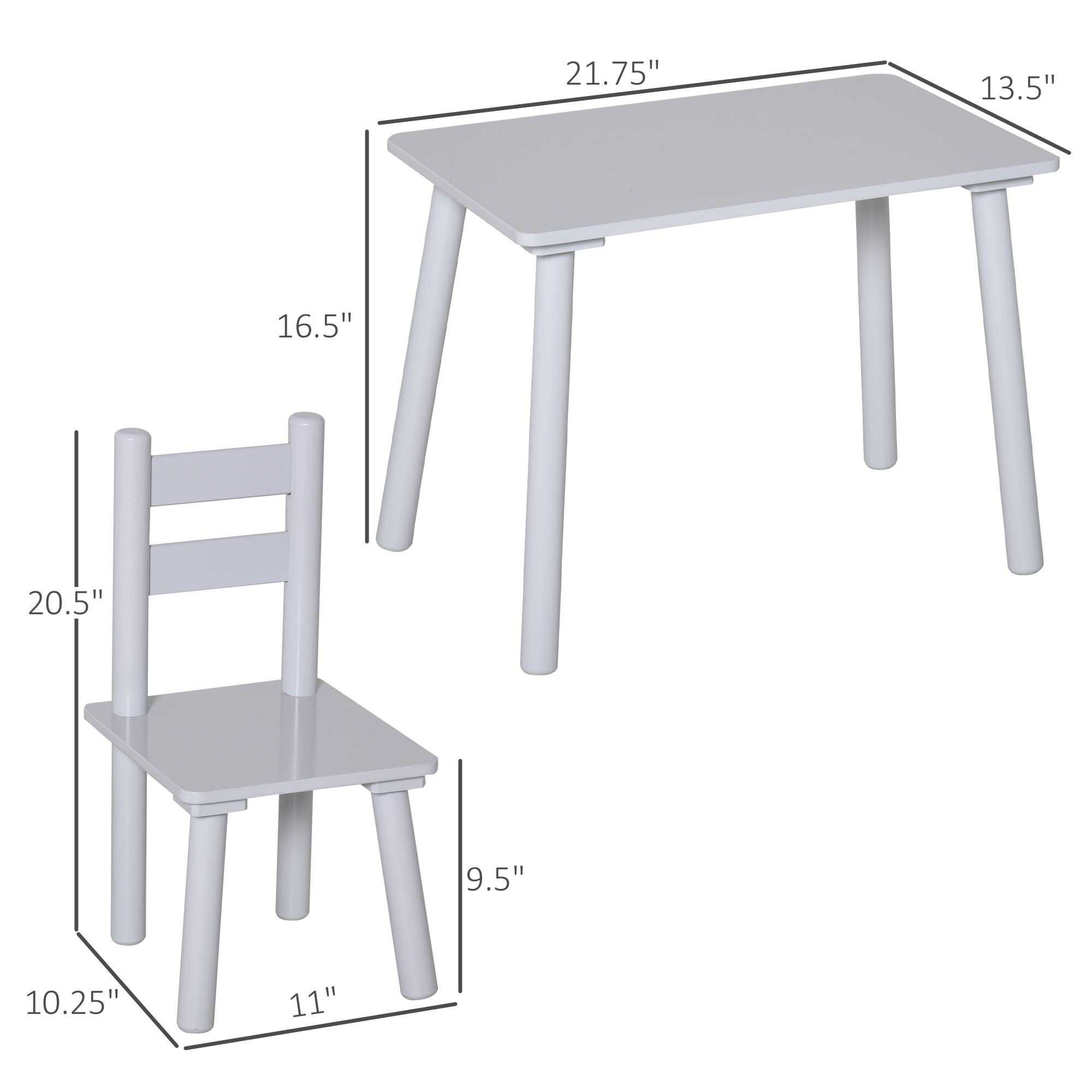 Qaba Children's Wooden Table and Chair Set, Durable for Arts, Crafts, Dining & Reading, Enhance Creativity for Ages 2-5, Gray| Aosom.com 1