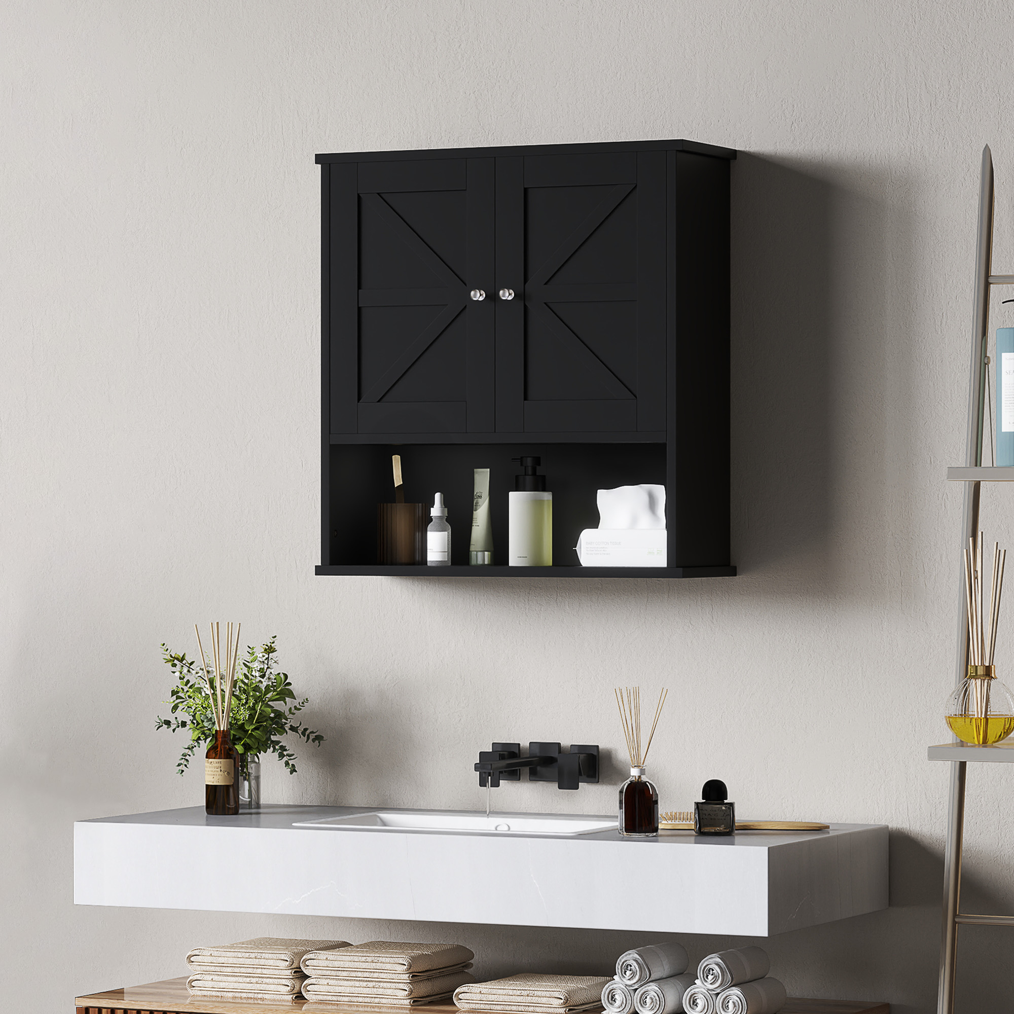 kleankin Farmhouse Bathroom Medicine Cabinet, Wall Cabinet with Barn Doors, and Adjustable Shelf for Laundry Room, Black Aosom Canada