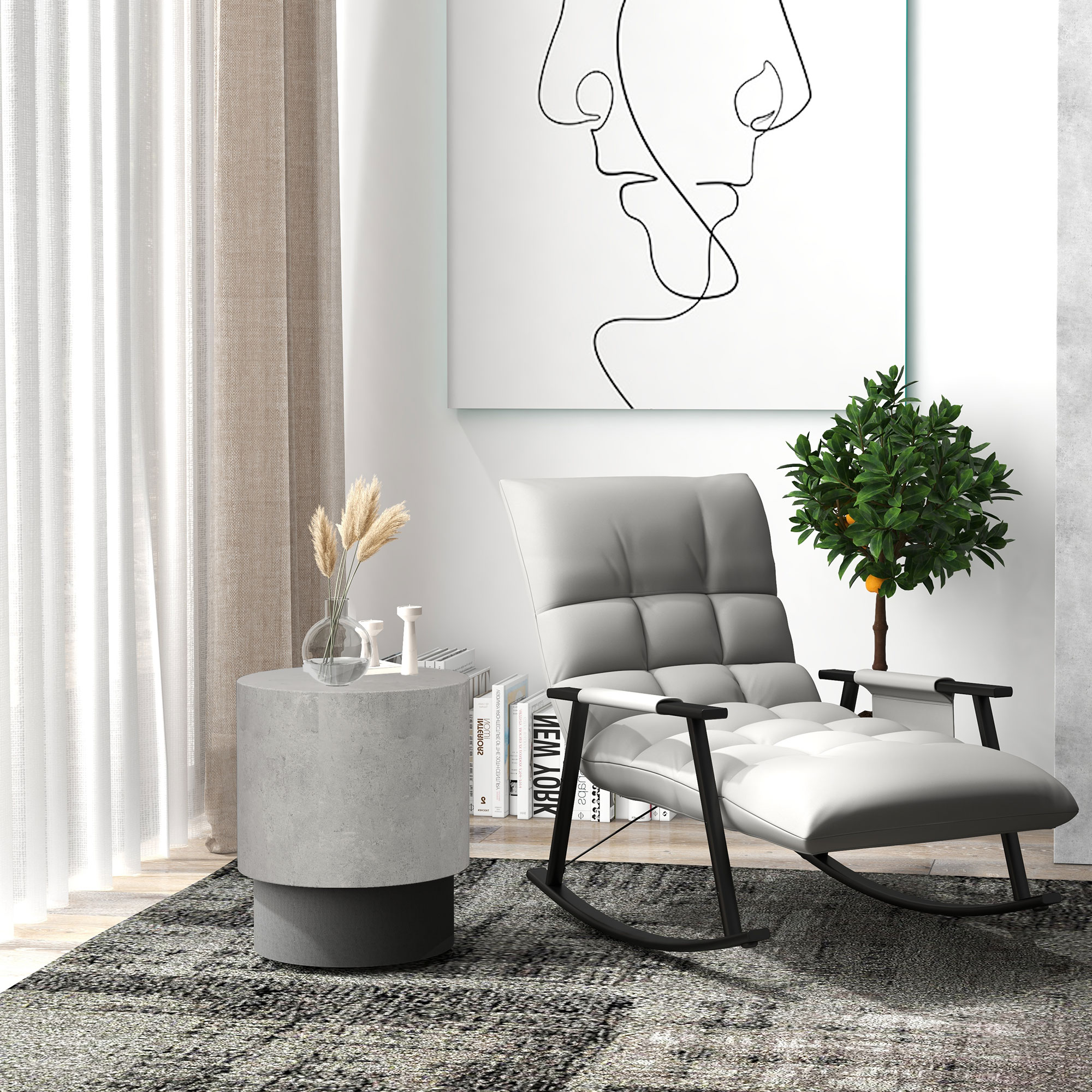 HOMCOM Side Table Round Accent with Concrete Finish Texture and 4 Adjustable Feet for Indoor Outdoor Use Aosom Canada