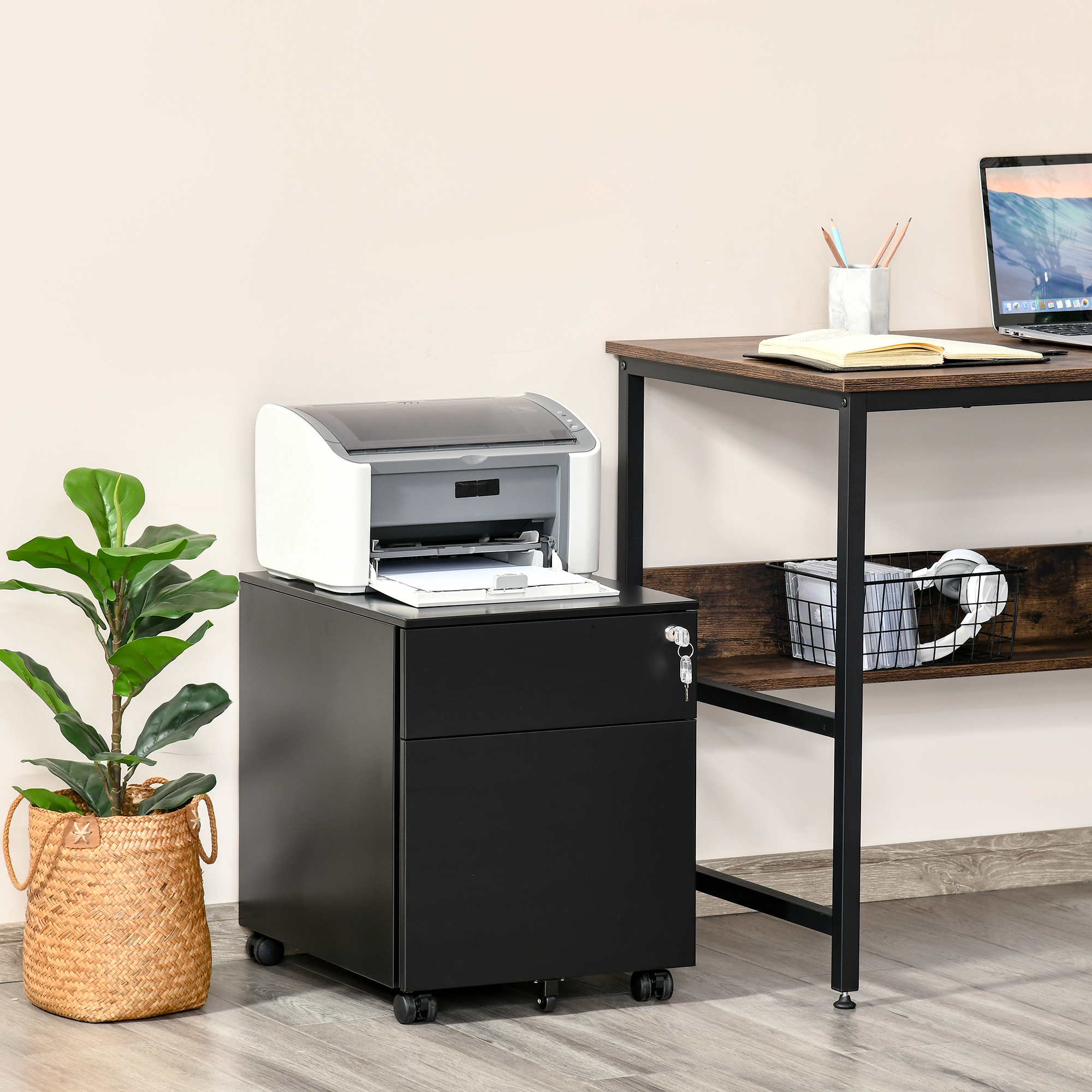 Vinsetto Secure File Vault: Lockable Steel Cabinet on Wheels with Pencil Tray for Legal/Letter Documents, Black Aosom Canada
