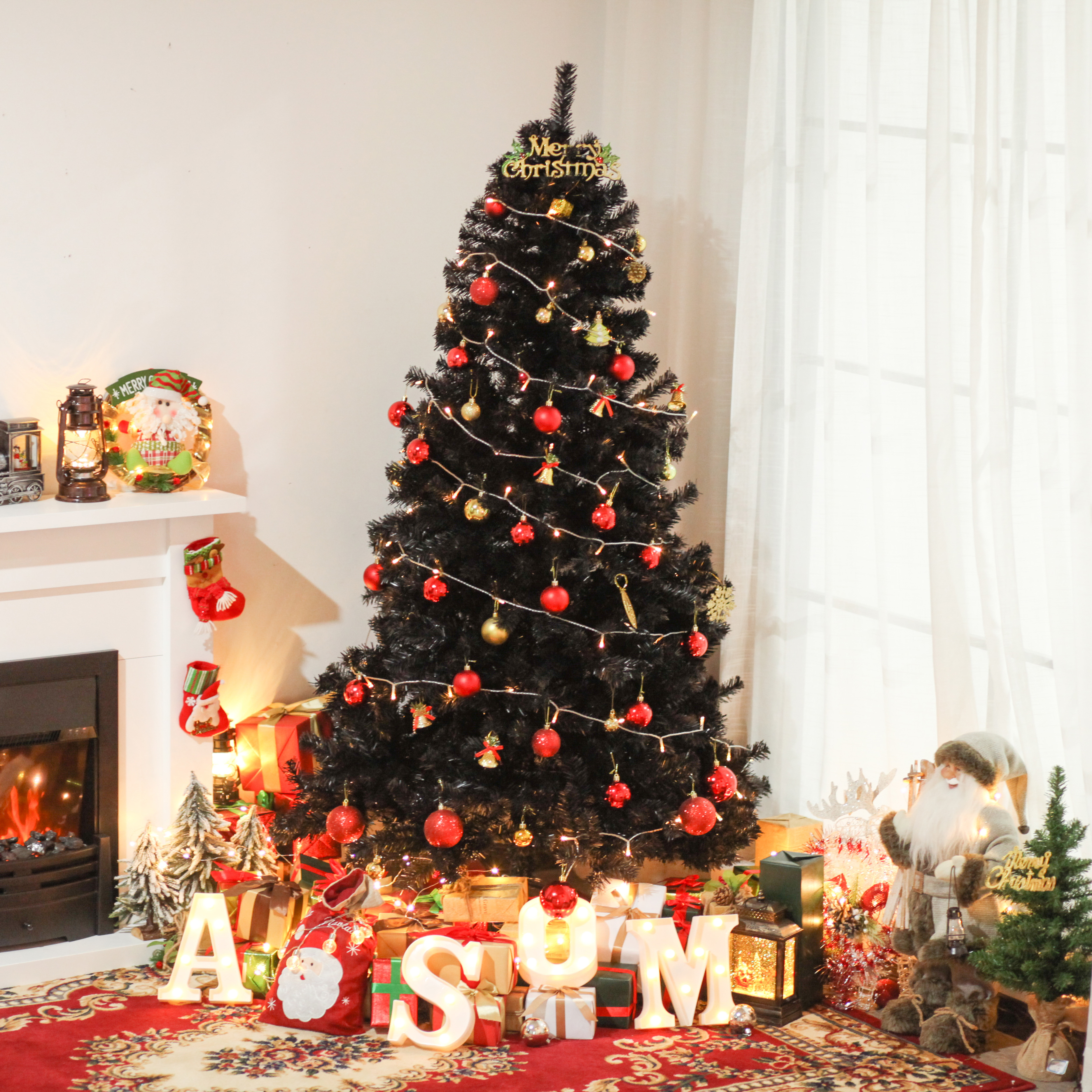 HOMCOM 6ft Artificial Christmas Tree Unlit Douglas Fir with Realistic Branch Tips, Black Halloween Style | Aosom Canada