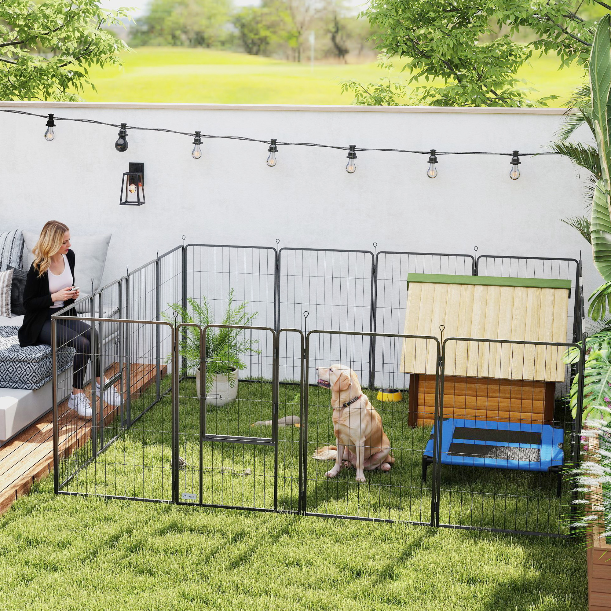 PawHut 16 Panels Dog Playpen with Straps, Portable & DIY, for Large Dogs, for Yard, RV, Camping, Garden, 39" Height Aosom Canada