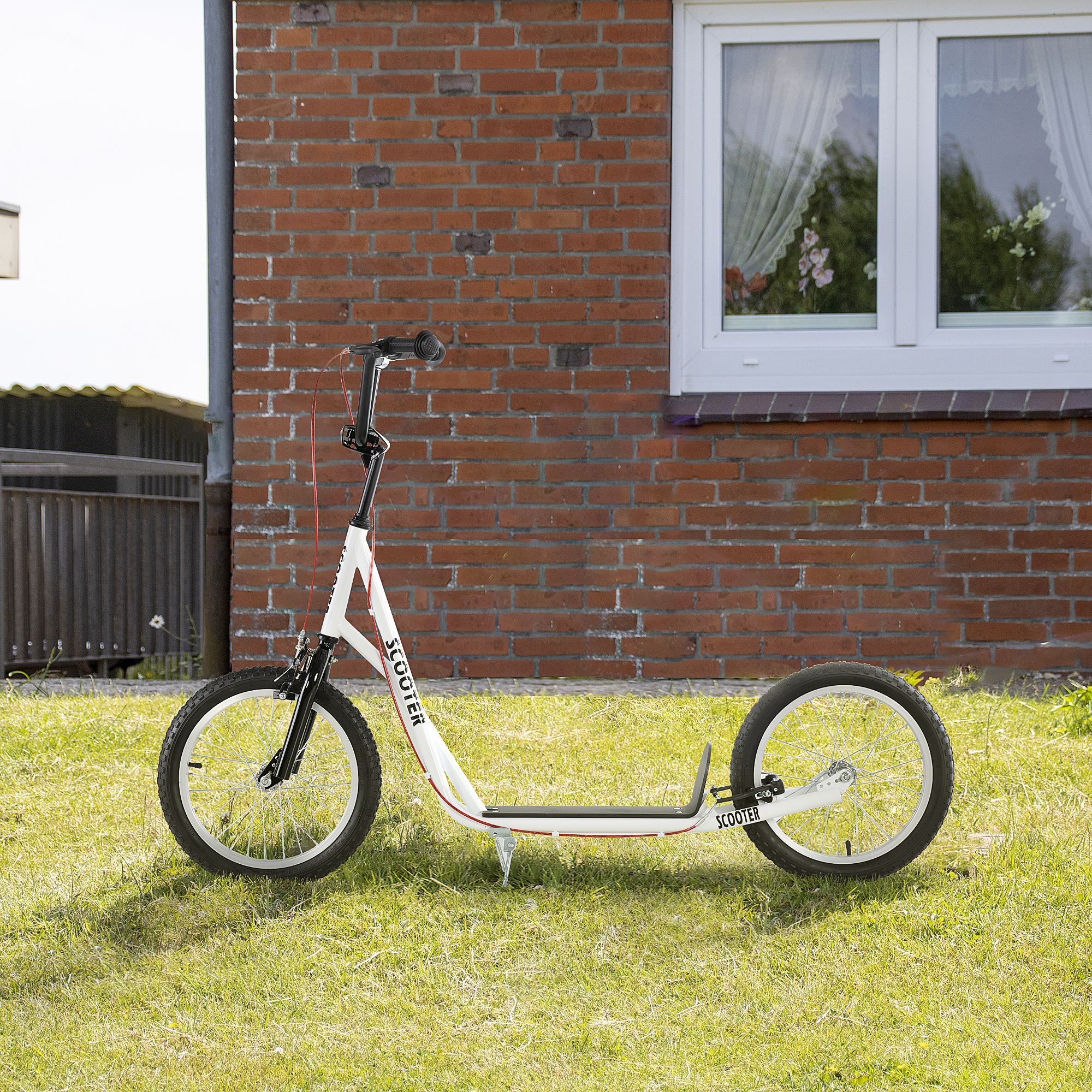Aosom Youth Kick Scooter: Adjustable Handlebar, Dual Brakes, Inflatable Wheels for Teens 5+ - White Aosom Canada