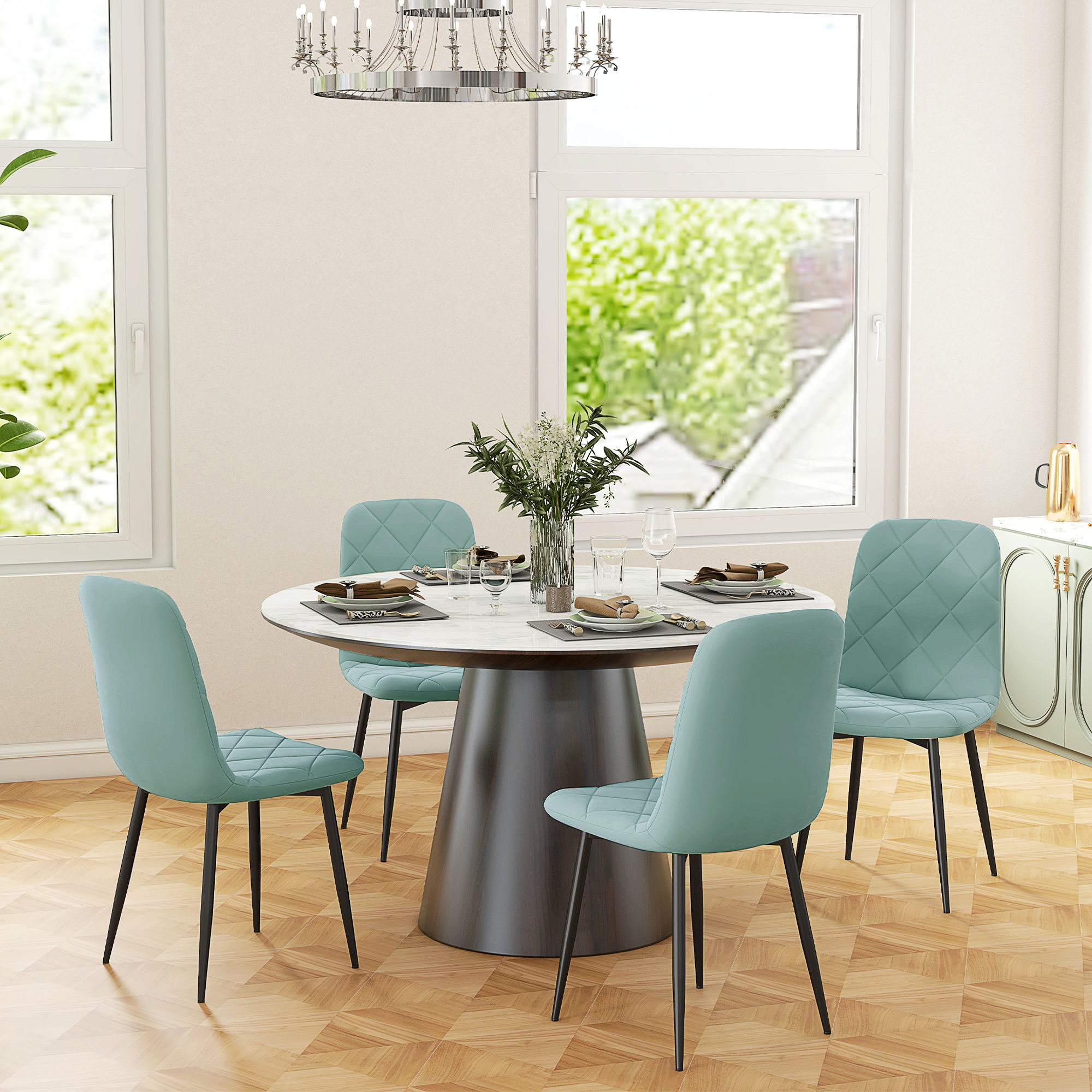 HOMCOM Dining Chairs Set of 4, Velvet Upholstered Accent Chair with Back and Wood-grain Steel Leg for Kitchen, Green Aosom Canada