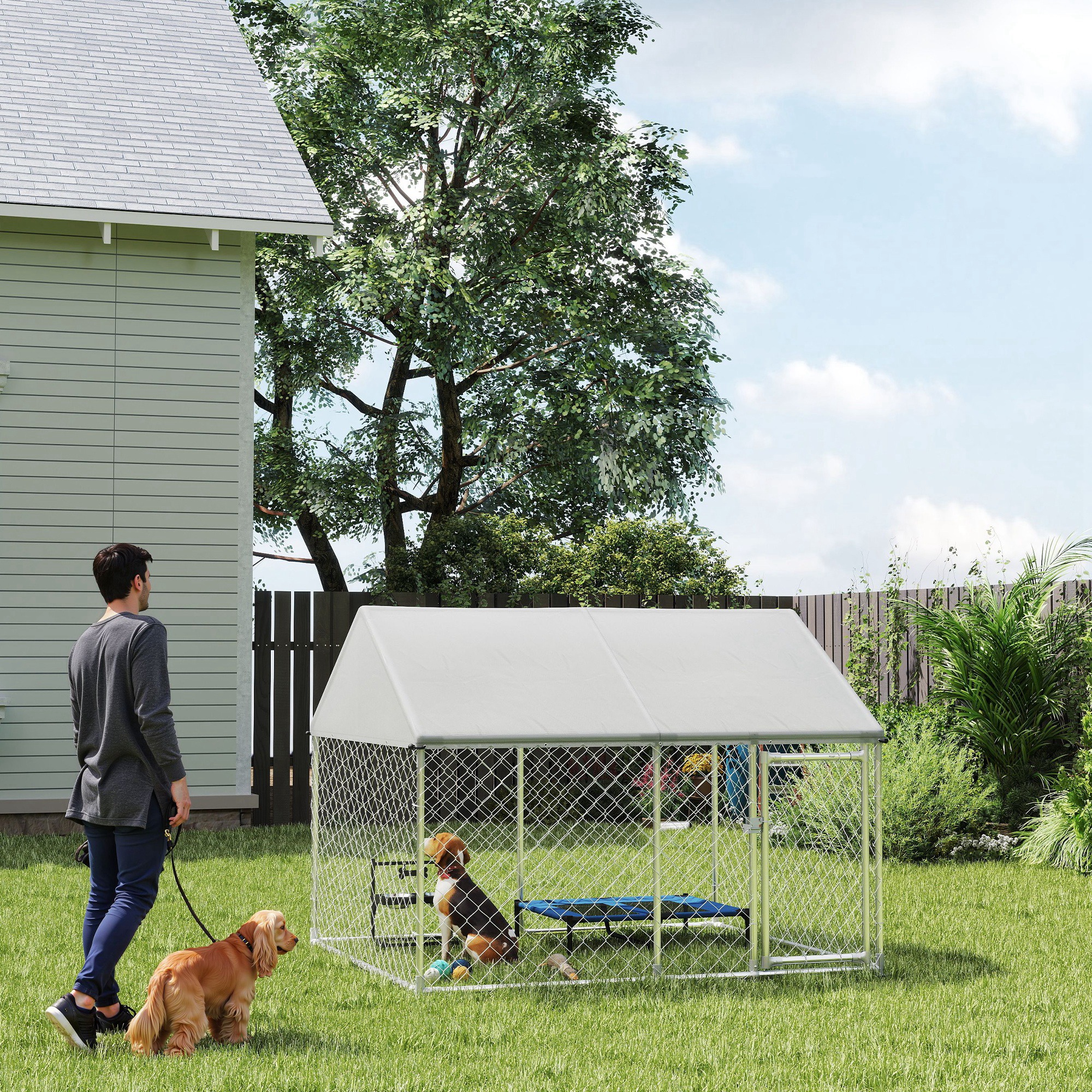 PawHut Outdoor Dog Kennel with Waterproof & Anti-UV Cover, Quick-Connect Frame, Secure Lock for Small Medium Dogs Aosom Canada