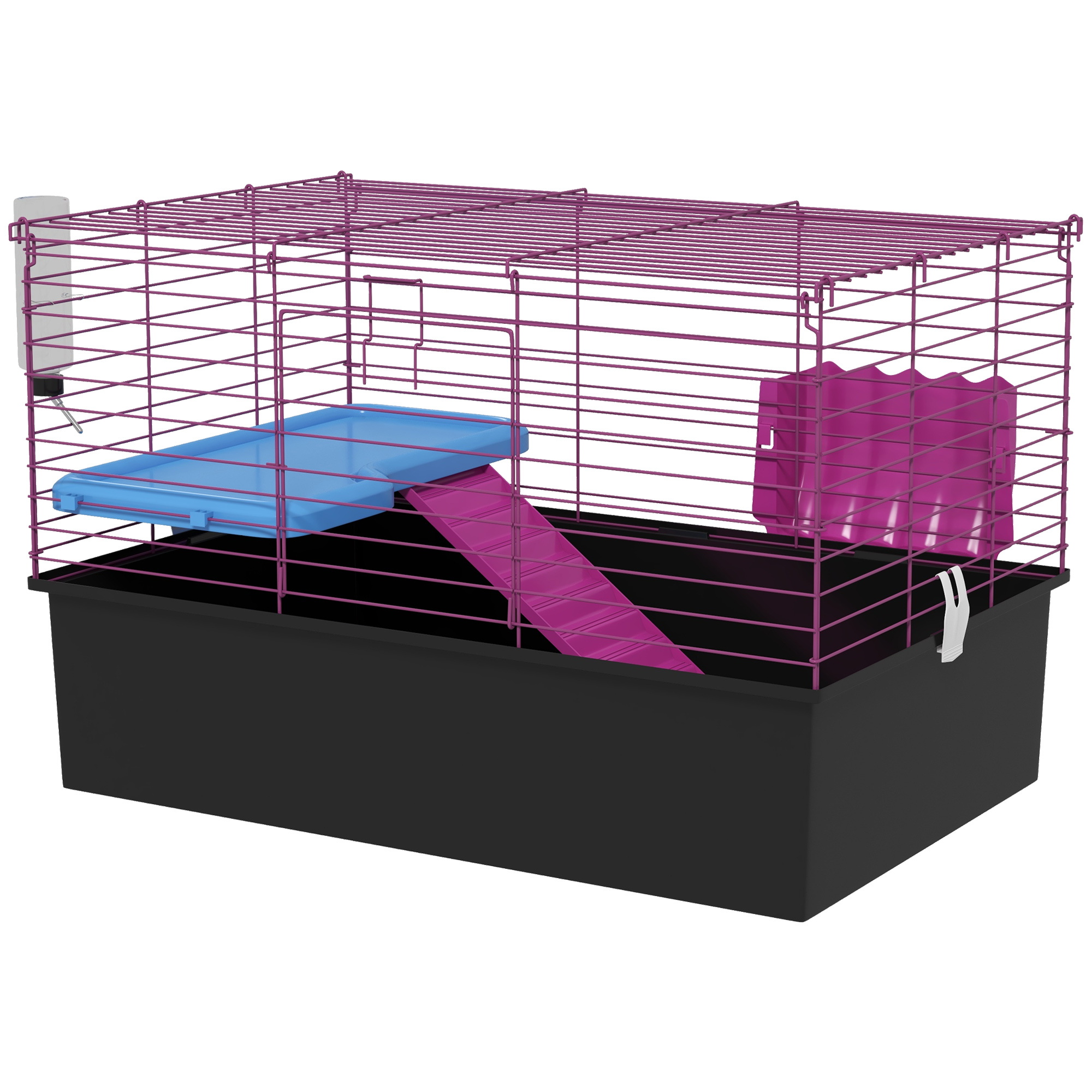 Food Dish, 18.5" Compact Animal Cage with Water Bottle, Platform, Ramp, Black 1