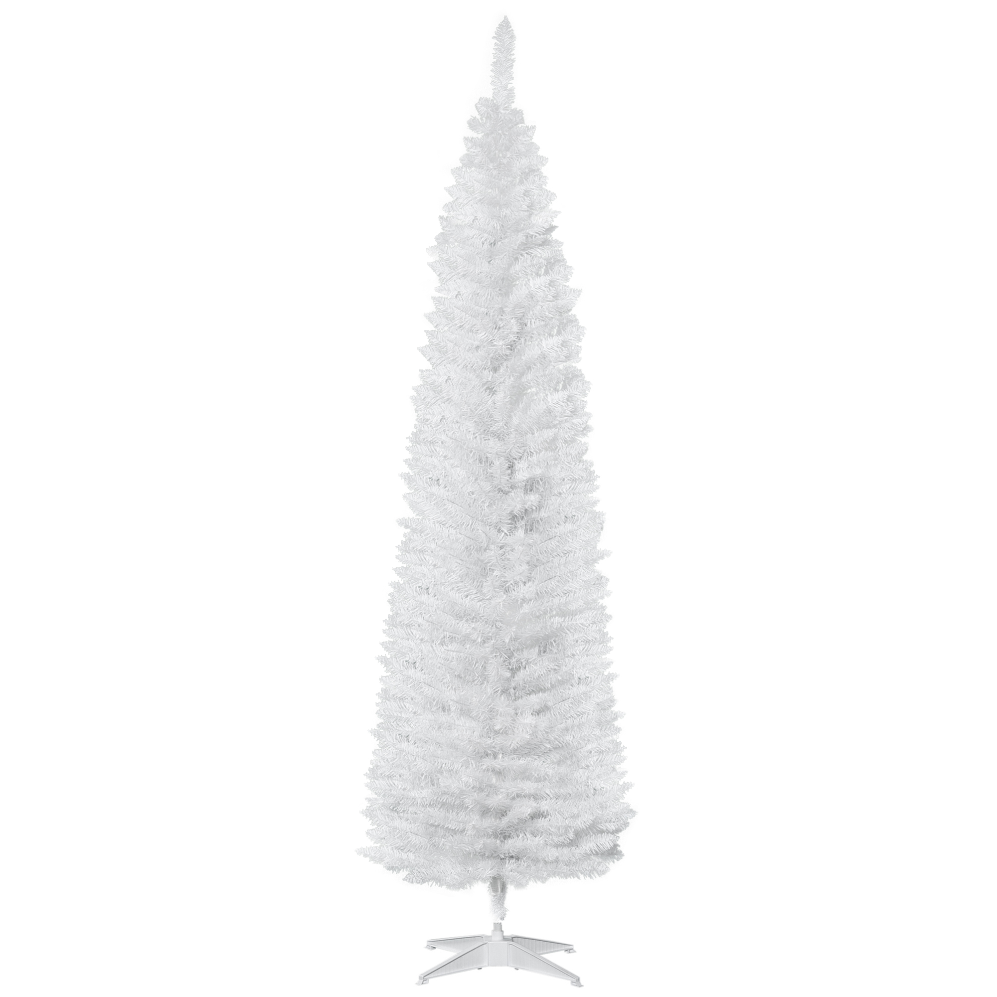 HOMCOM 7' Artificial Pencil Christmas Tree, Slim Xmas Tree with 499 Realistic Branch Tips and Plastic Stand, White