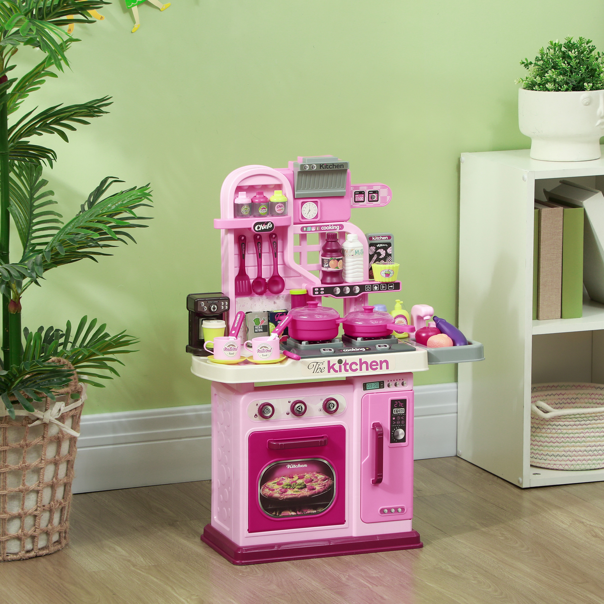 Qaba Kids Play Kitchen with Lights, Sounds, 33 Accessories