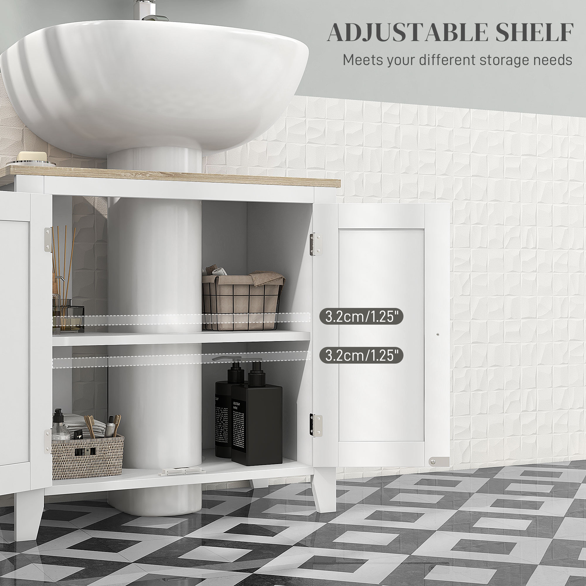Liuoud Under Sink Organizer - 2-Pack White Kitchen Storage Shelves For Cabinet Organization