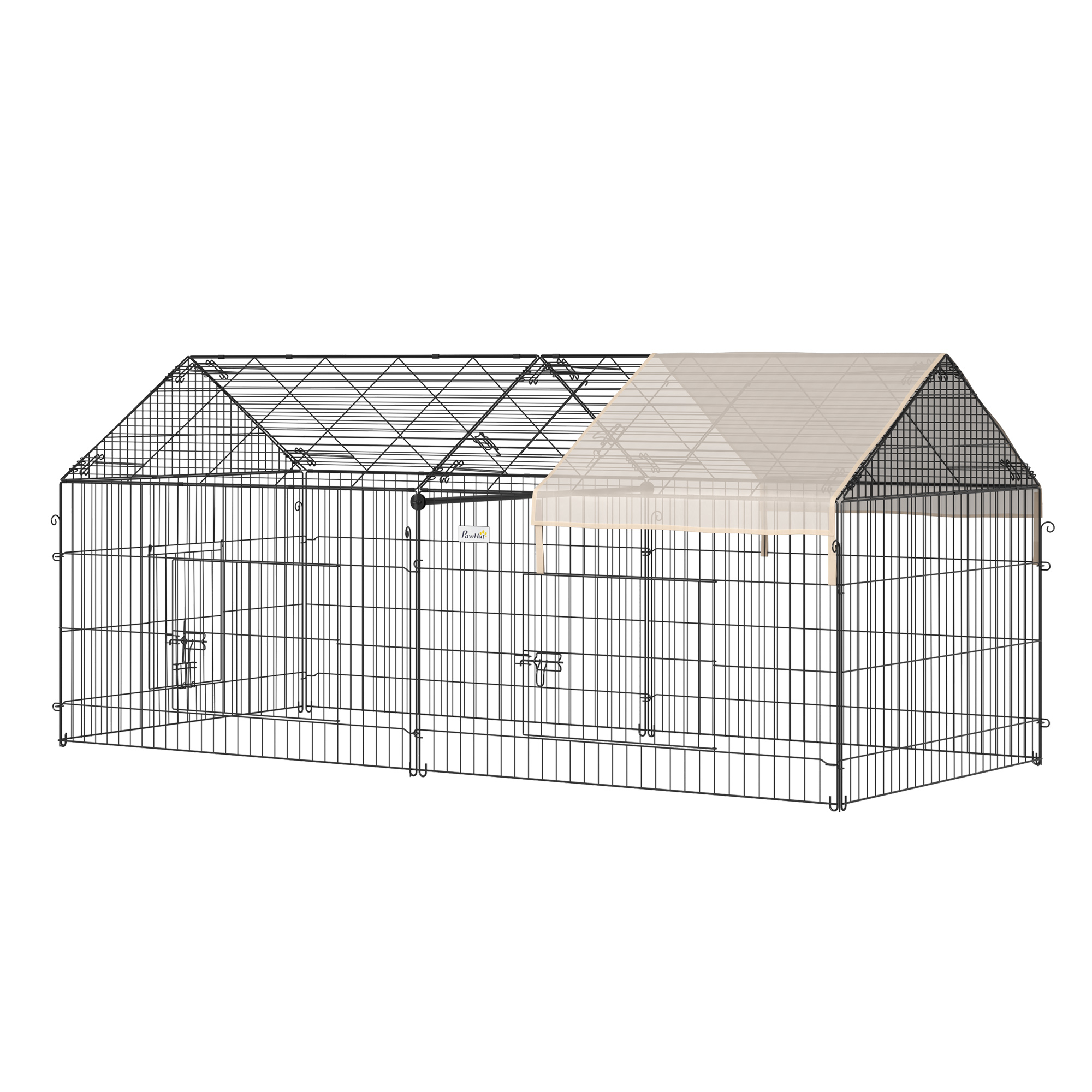 Metal Guinea Pig Cage, Animal Playpen with Roof, Rabbit Pen, Chicken Coop Run, Catio Feline Enclosure with Cover, Doors, Inside Outside for Compact Animals, 87" x 41" x 41", Cream 1
