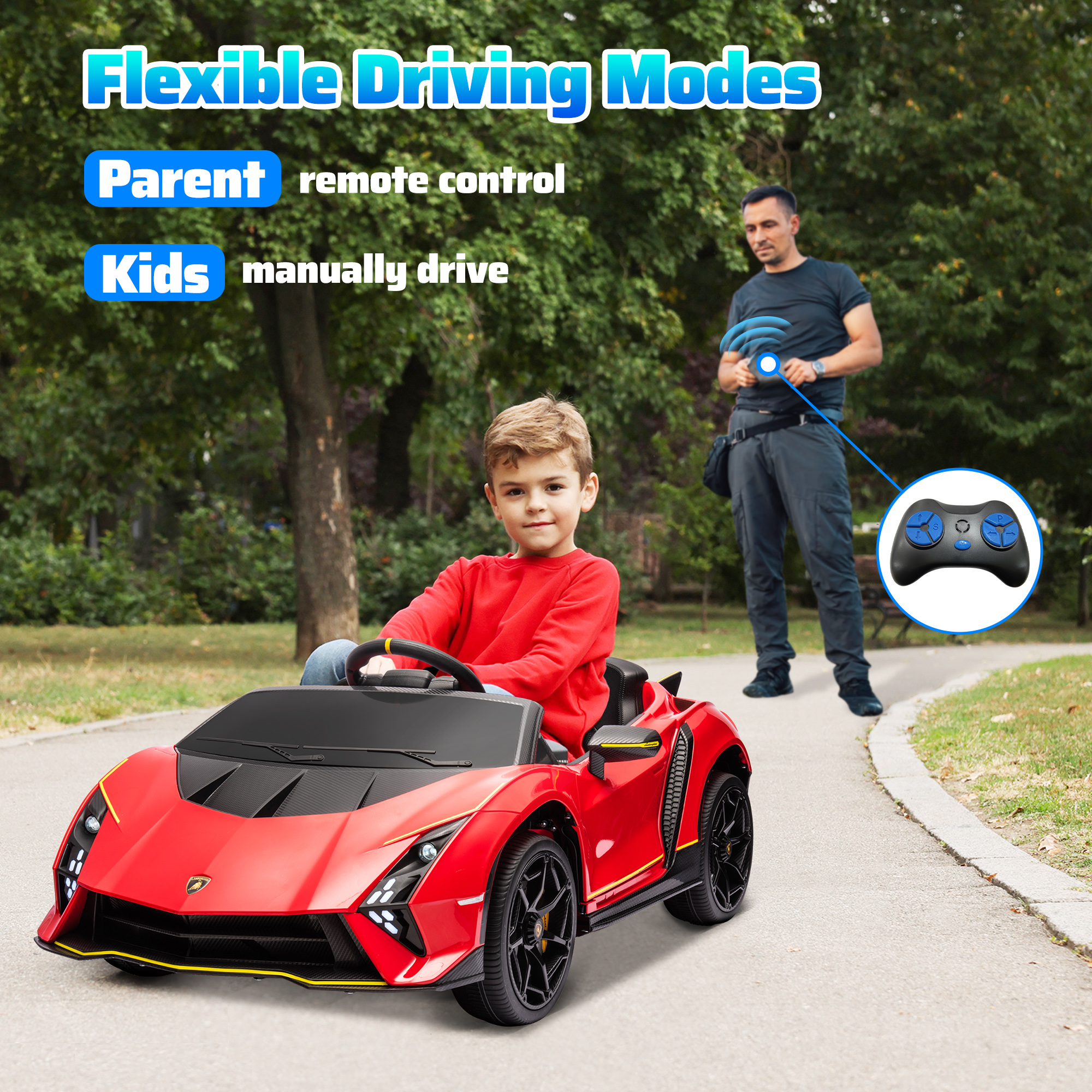 Qaba 12V Lamborghini Autentica Licensed Kids Car with Remote Control, 4 Wheels Spring Suspension, Soft Start, White