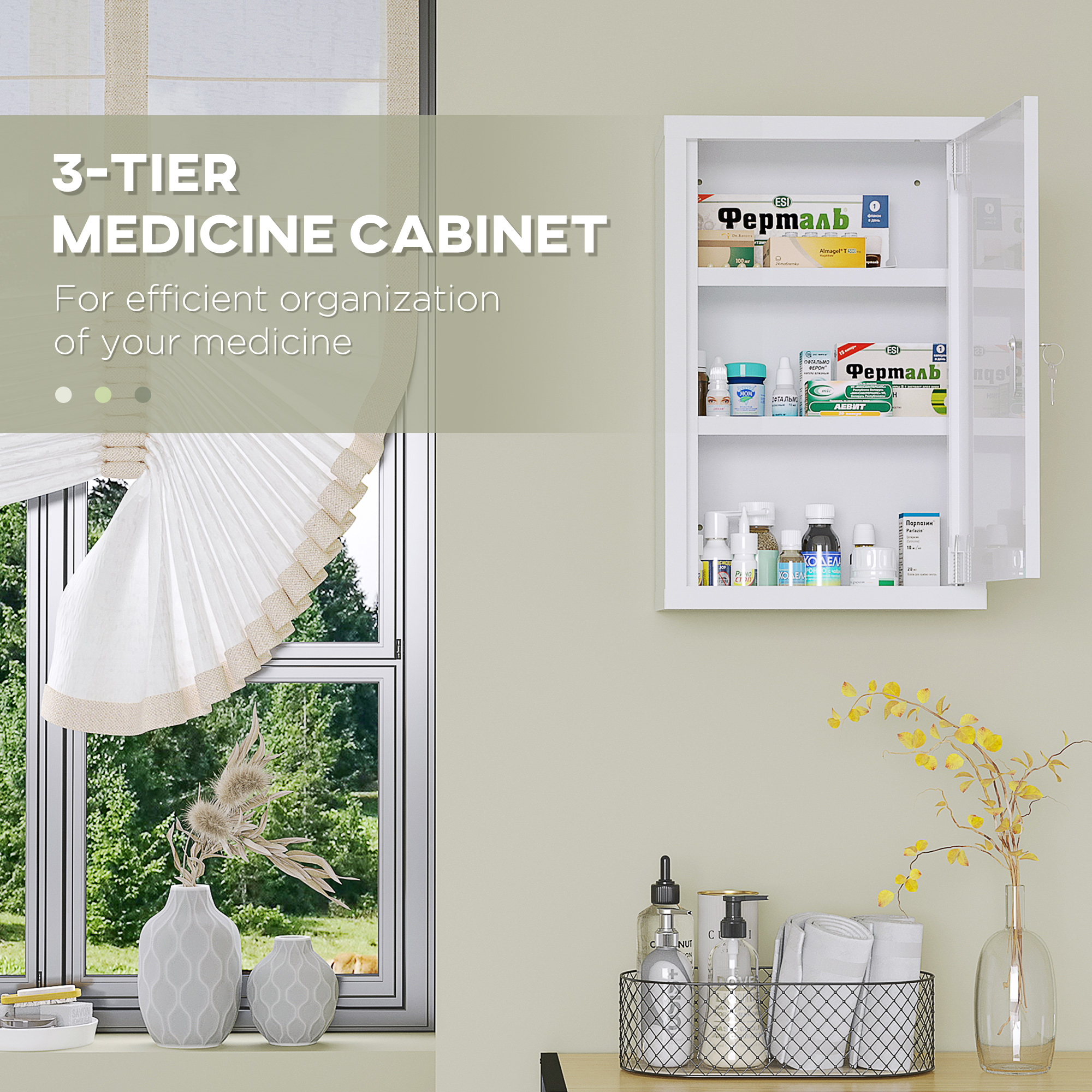 kleankin 12x18 White Lockable Medicine Cabinet 3 Tier Steel Medical Box 2 Keys Bathroom Wall Storage | Aosom.com 3