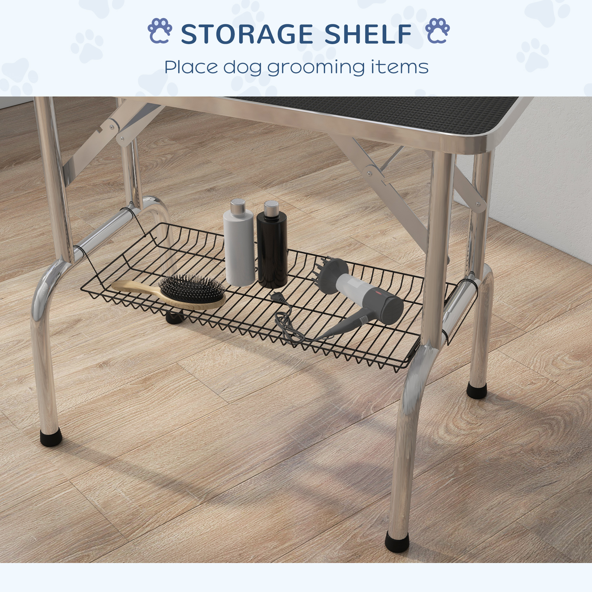 PawHut Foldable Grooming Table for Dogs with Height Adjustable Grooming ... - Large Dog Grooming Tables With Hideaway Storage