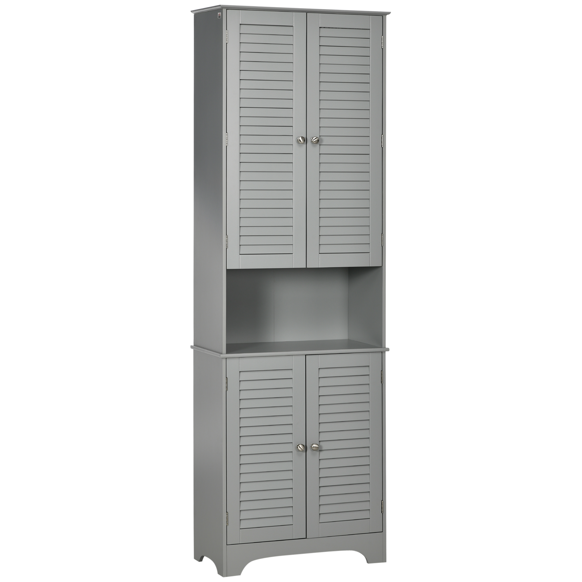 HOMCOM Tall Narrow Bathroom Storage Cabinet with Doors and Shelf Adjustability, Freestanding Linen Cabinet with 2 Cabinets and Countertop, Gray