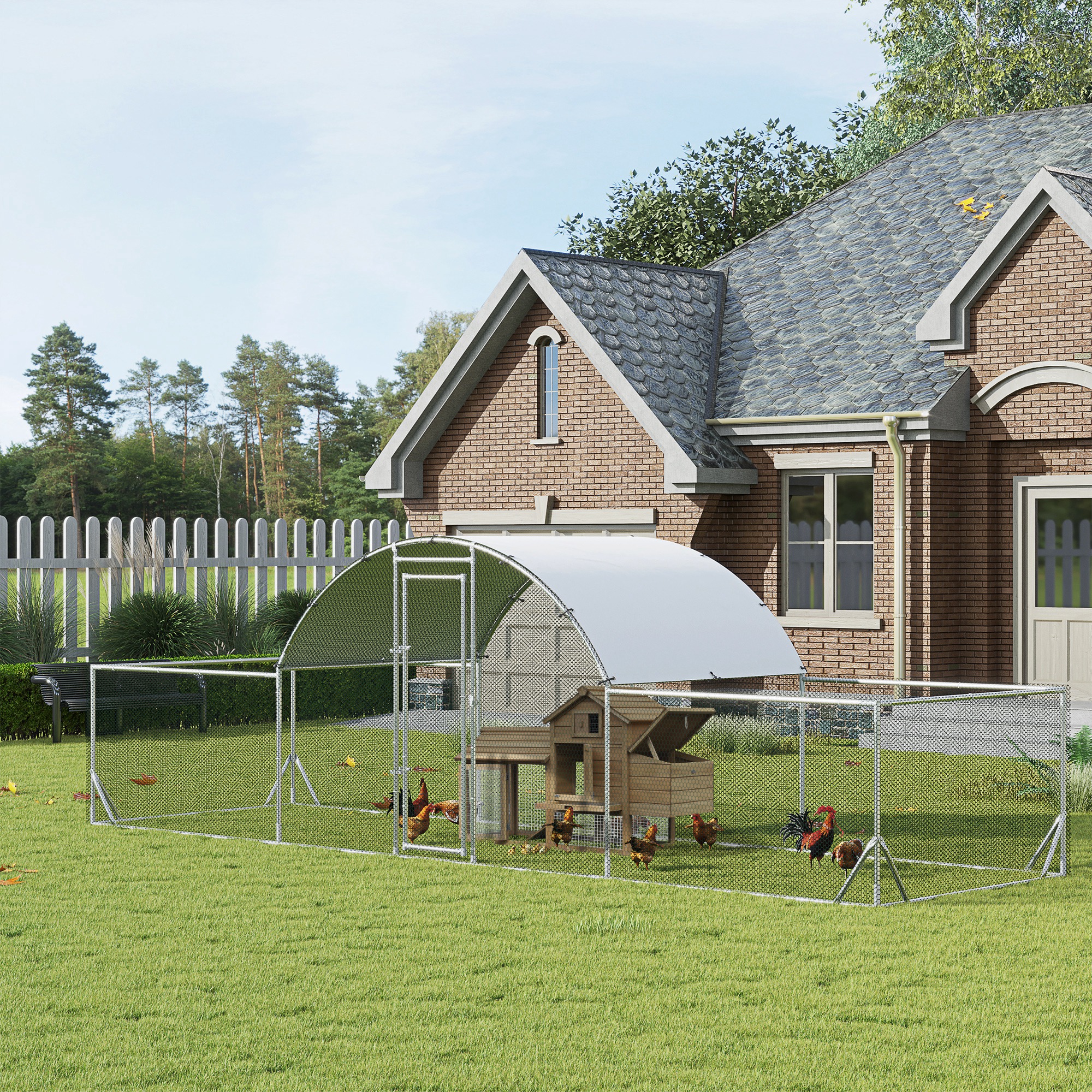 PawHut Metal Chicken Run 21.7'x6.2' Durable Outdoor Pen with Waterproof Anti-UV Cover Aosom Canada
