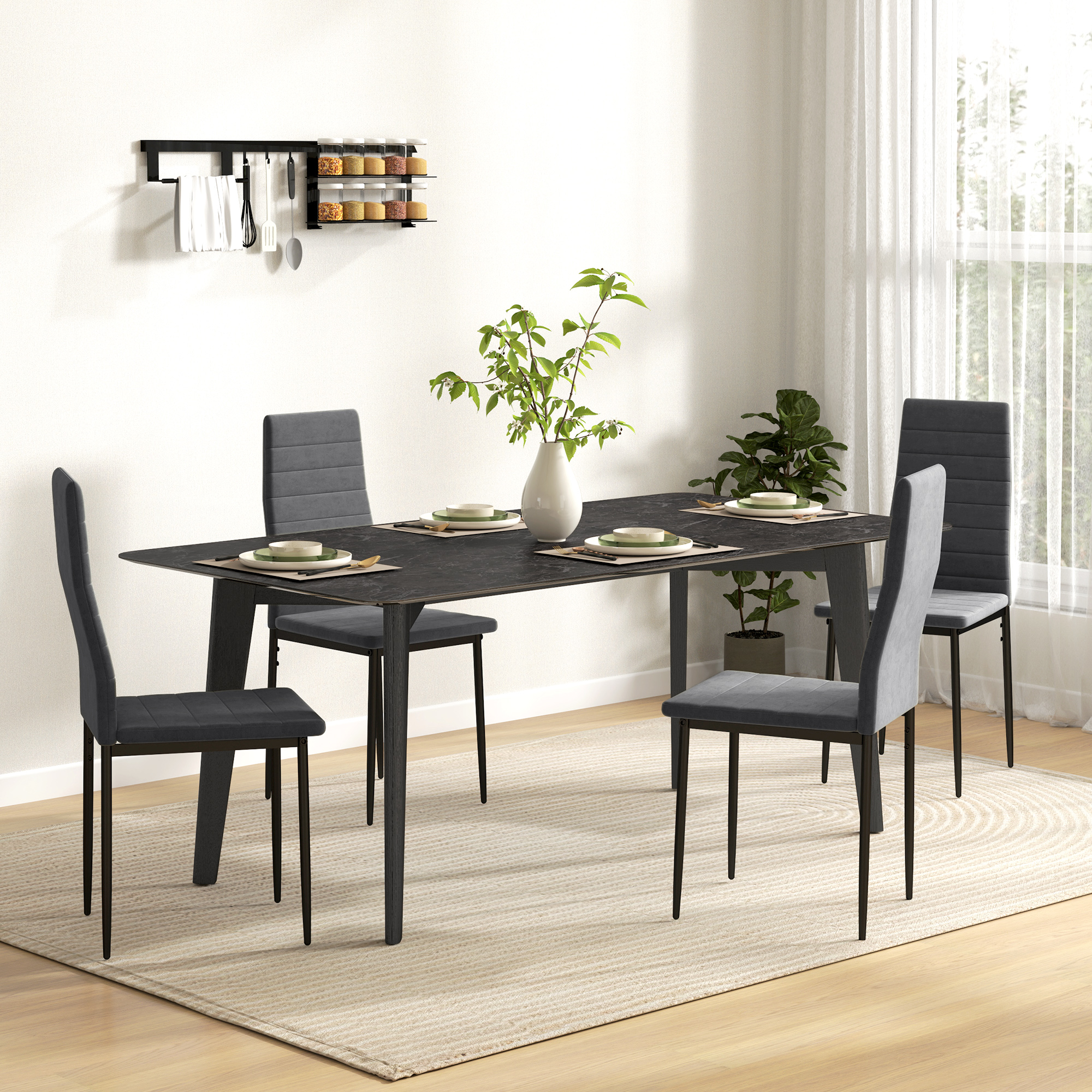 HOMCOM Modern Dining Chairs Set of 4, High Back Upholstery and Metal Legs for the Living Room, Kitchen, Home Office, Grey Aosom Canada
