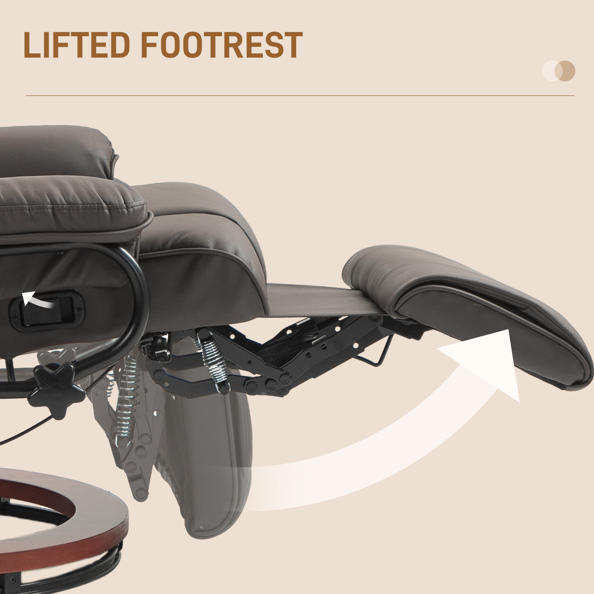 HOMCOM RV Recliner Chair, PU Leather Swivel Recliner chair with Footrest for Living Room, Brown | Aosom.com 3