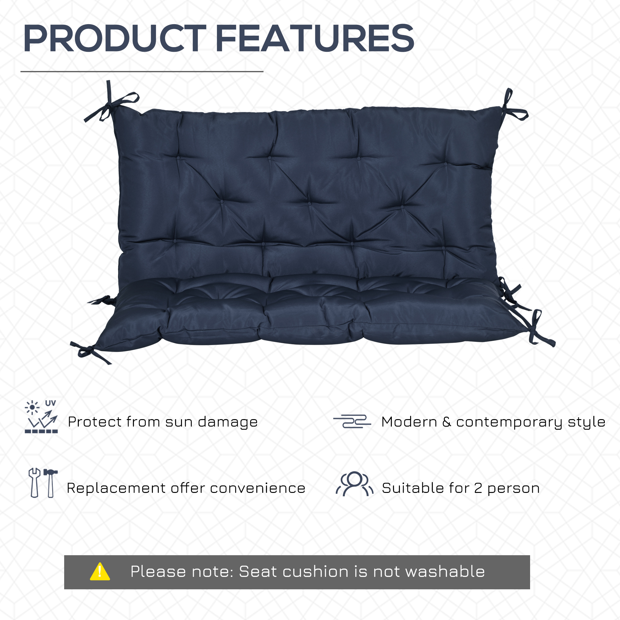 Outsunny Garden Bench Cushion with Backrest, Non-Slip 2