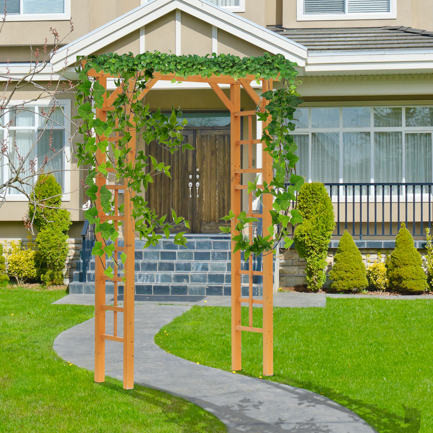 Outsunny 7' Fir Wood Square Outdoor Garden Pergola Style Arbor Arch Trellis  / garden pergola arbor arch trellis | Aosom