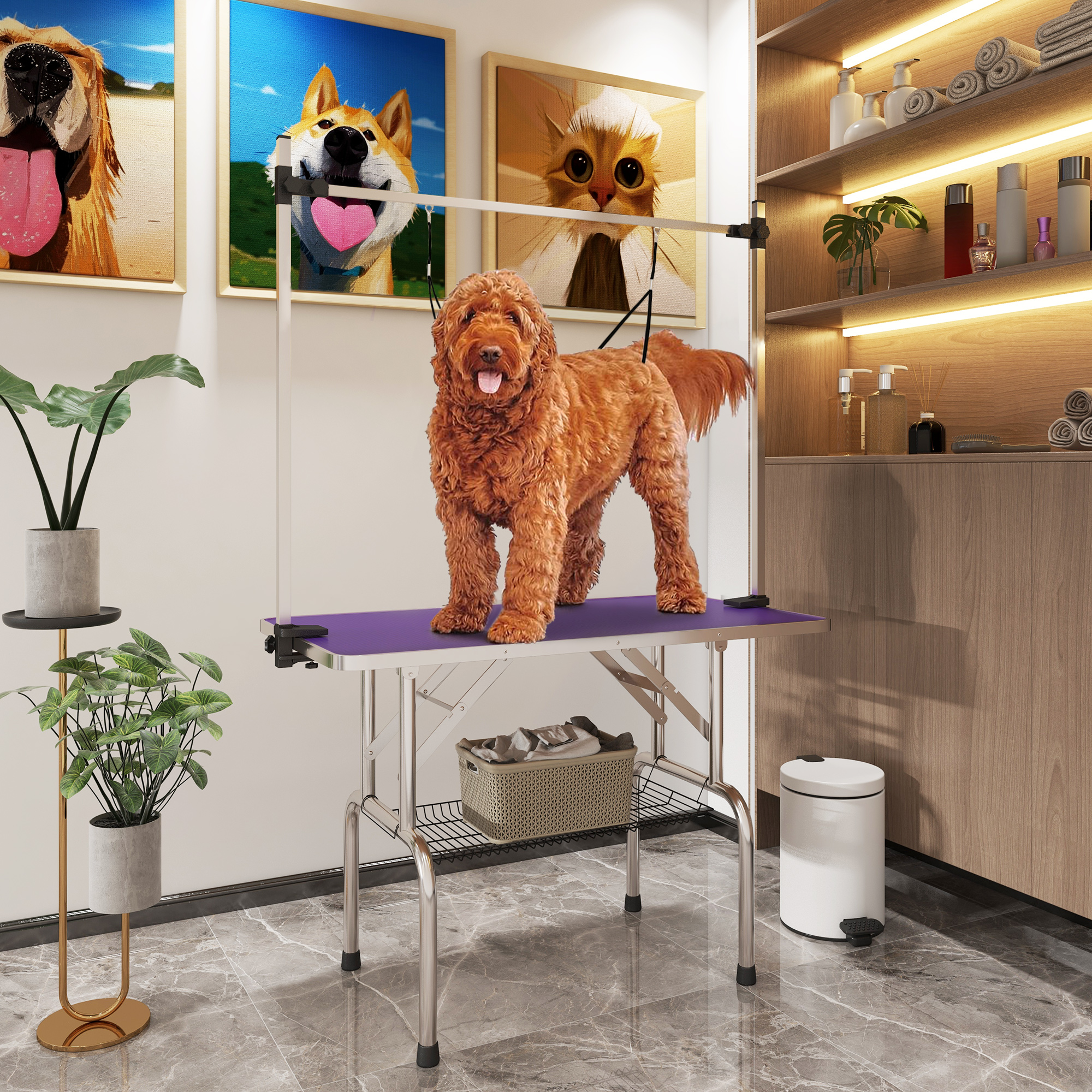 PawHut Adjustable Dog Grooming Table with 2 Safety Slings, Storage ... - Industrial Dog Grooming Tables With Storage