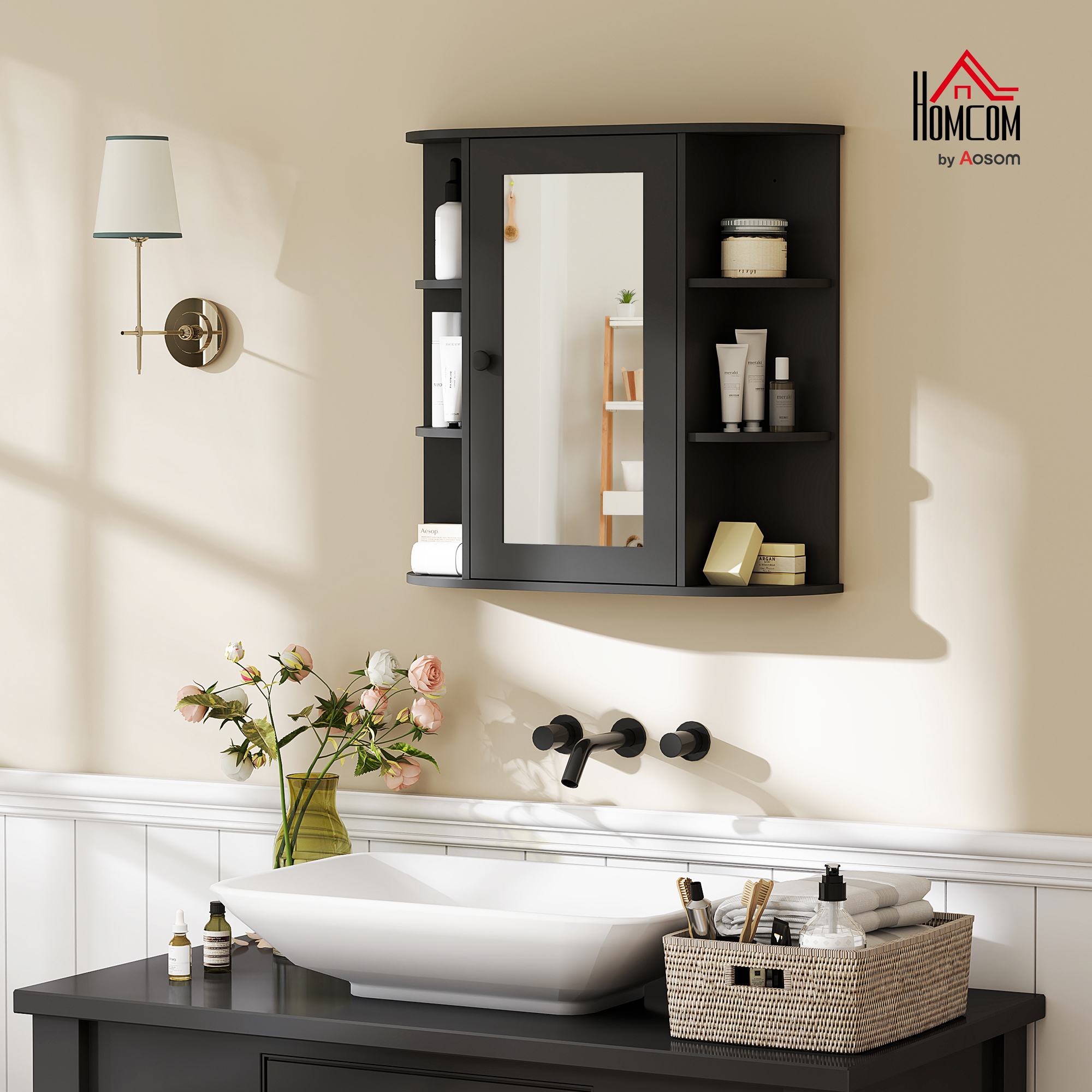 HOMCOM Mirrored Bathroom Wall Cabinet Wall Mounted Medicine Cabinet ...
