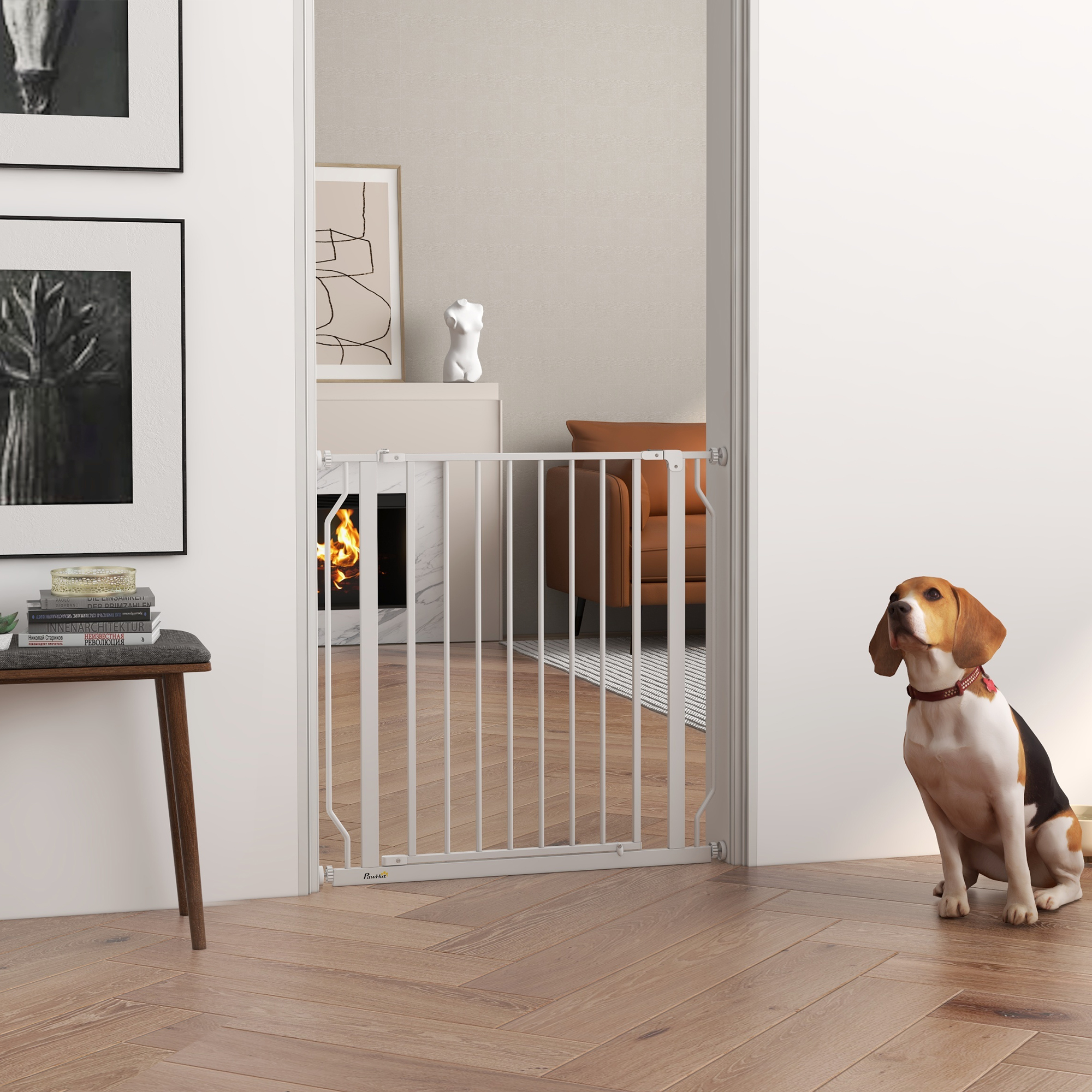 PawHut 30"- 34" Easy Install Pet Gate w/ Door & Double Locking System ...