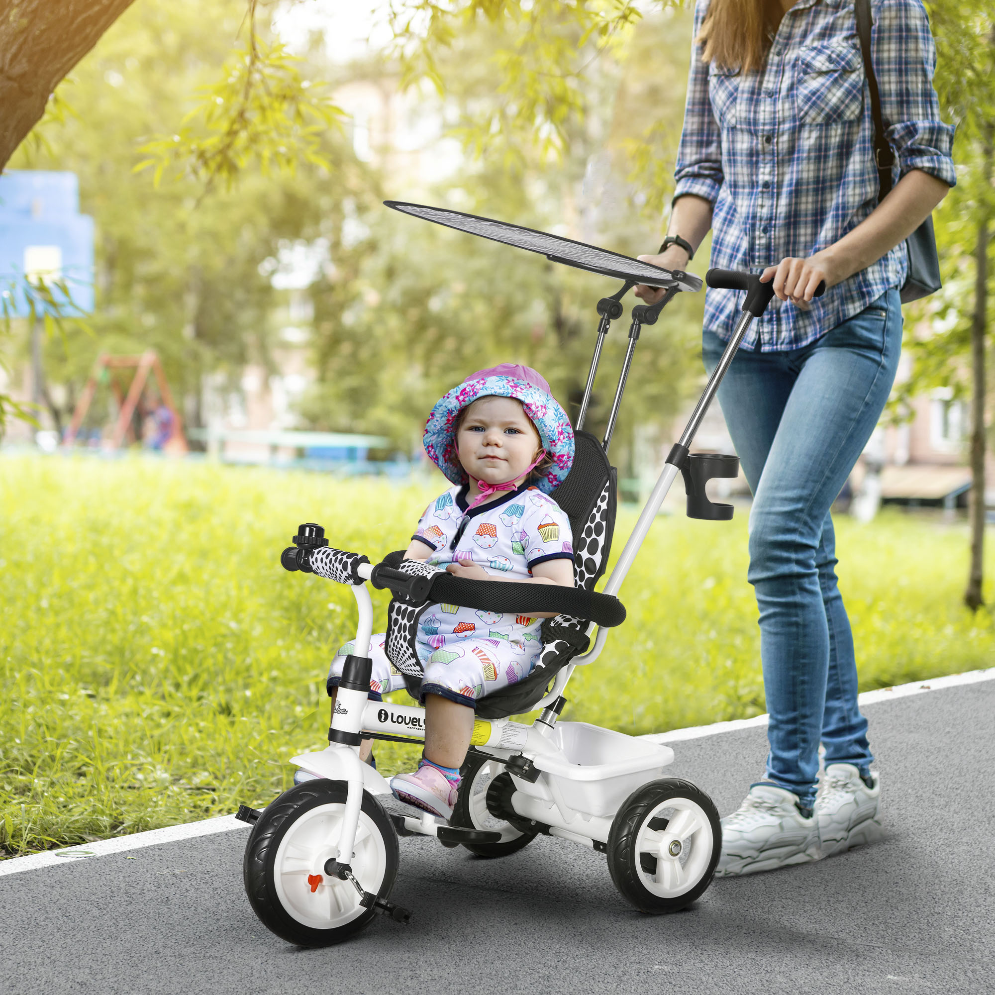 ri1/3 Qaba Kids Tricycle 4 In 1 Trike With Reversible Angle