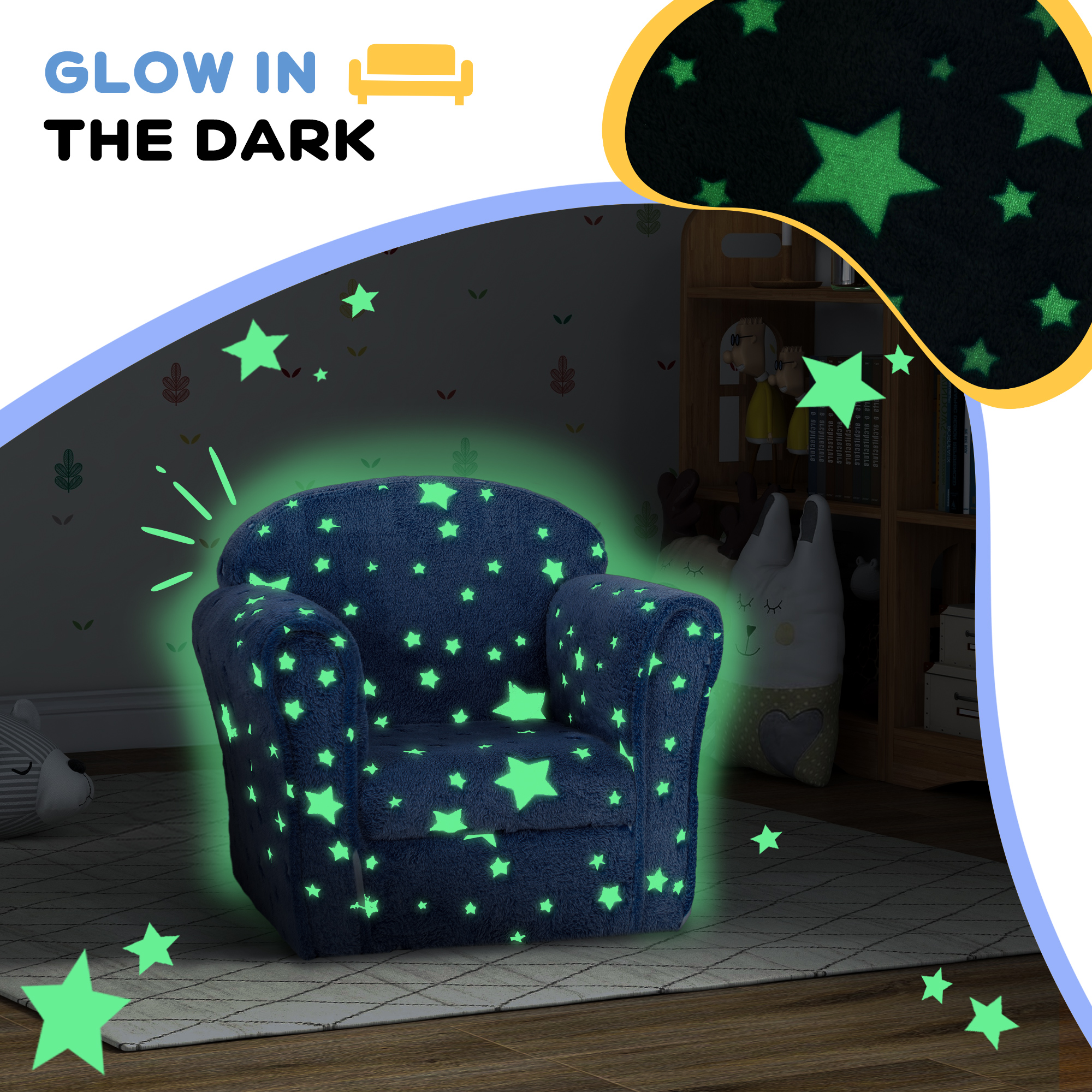 Qaba Kids Sofa with Glowing Star Design for 18-36 Months, Blue | Aosom.com 2