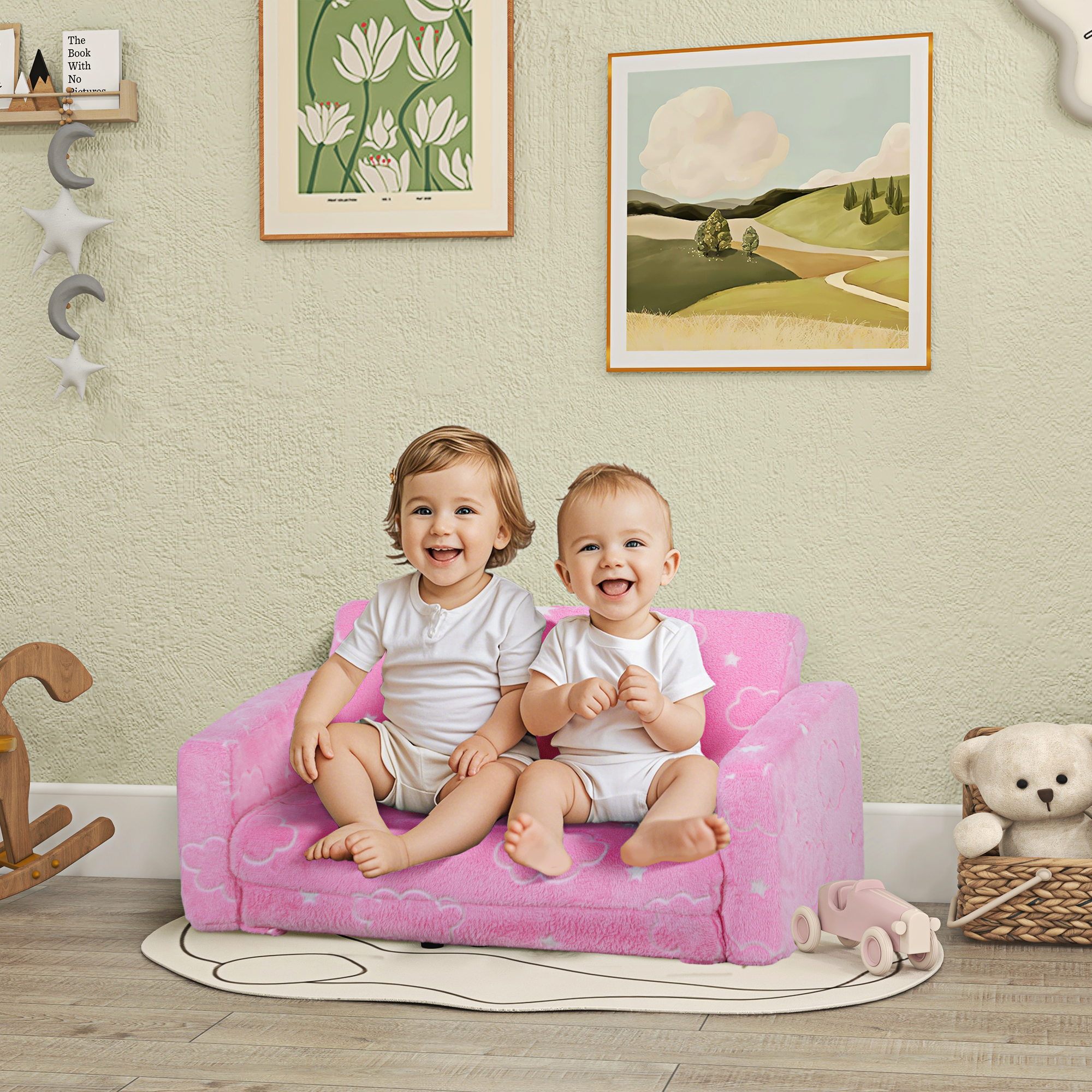 Qaba Couch with Glow in the Dark Cloud Patten, Washable Cover, Pink | Aosom.com 0