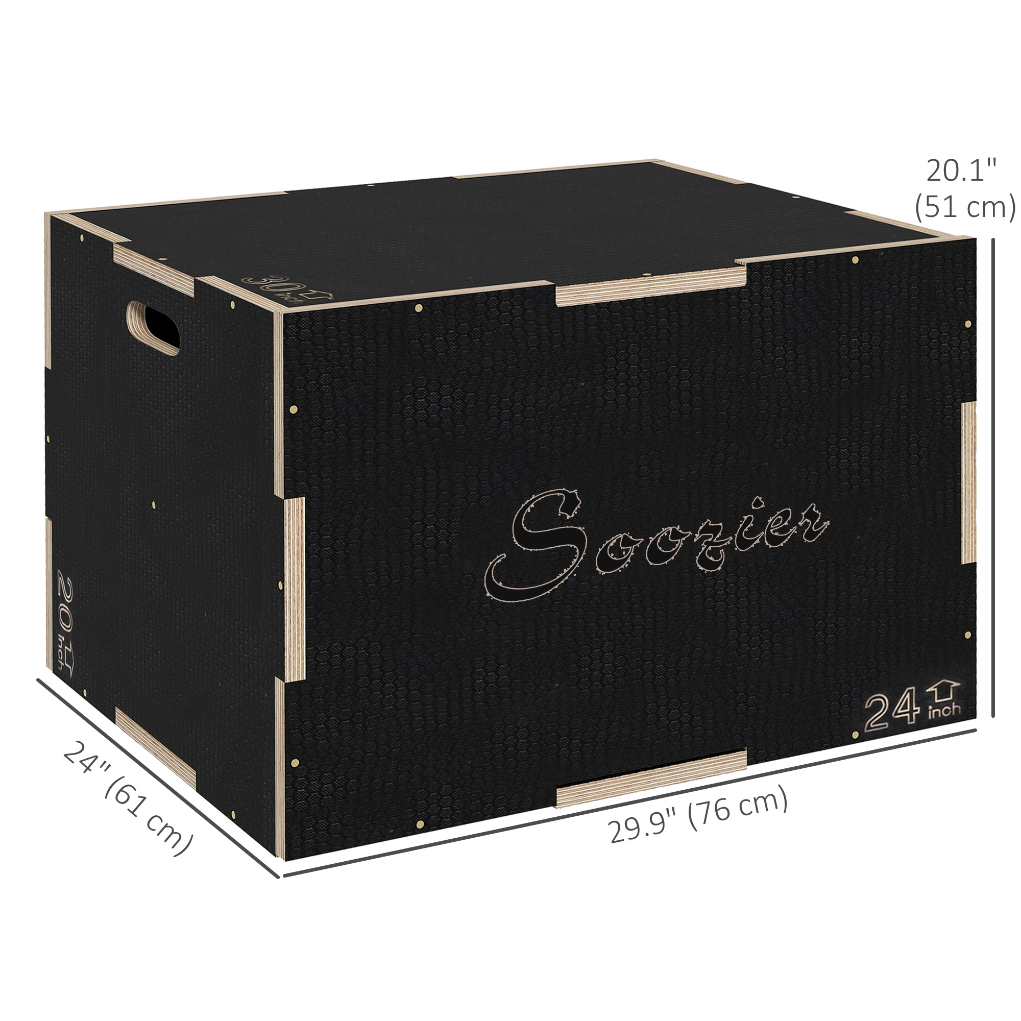 Soozier 30/24/20 In Wooden Plyometric Jump Box with Handle