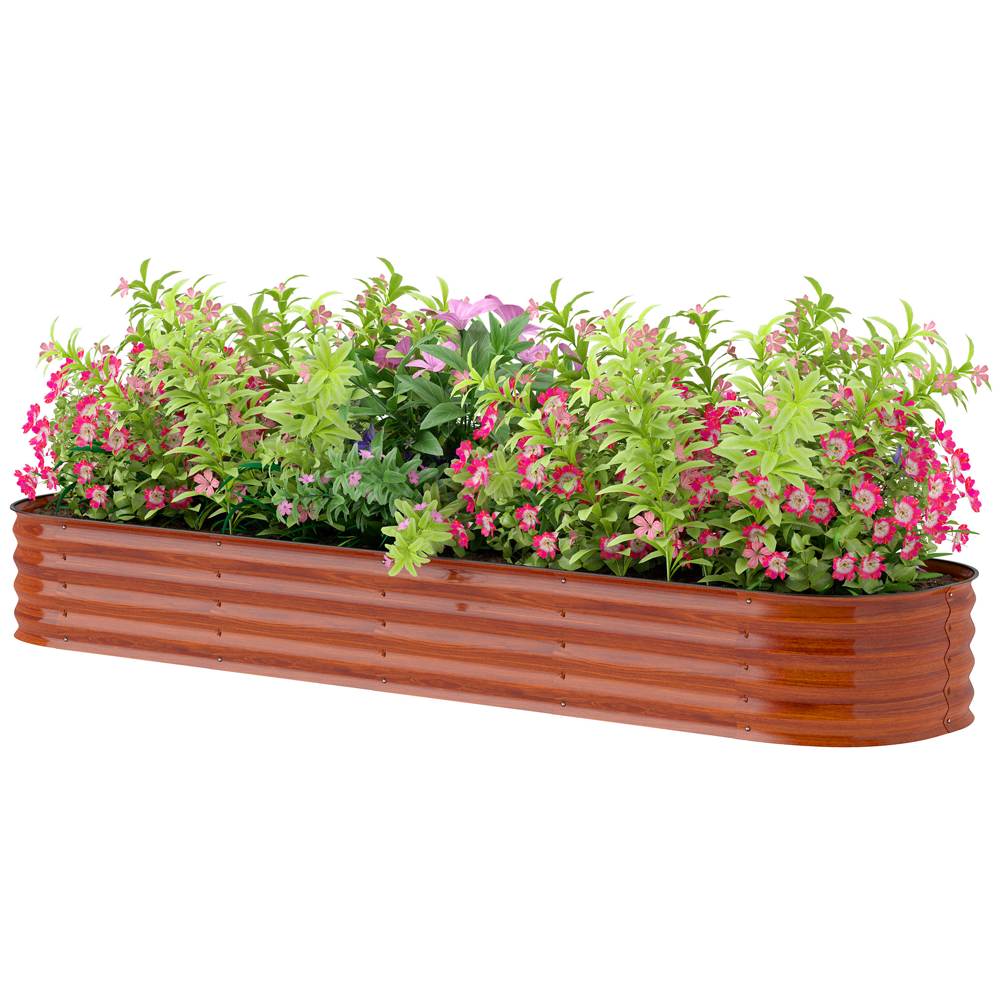 Outsunny 7.9' x 2' x 1' Galvanized Raised Garden Bed Kit, Metal Planter Box with Safety Edging, Brown