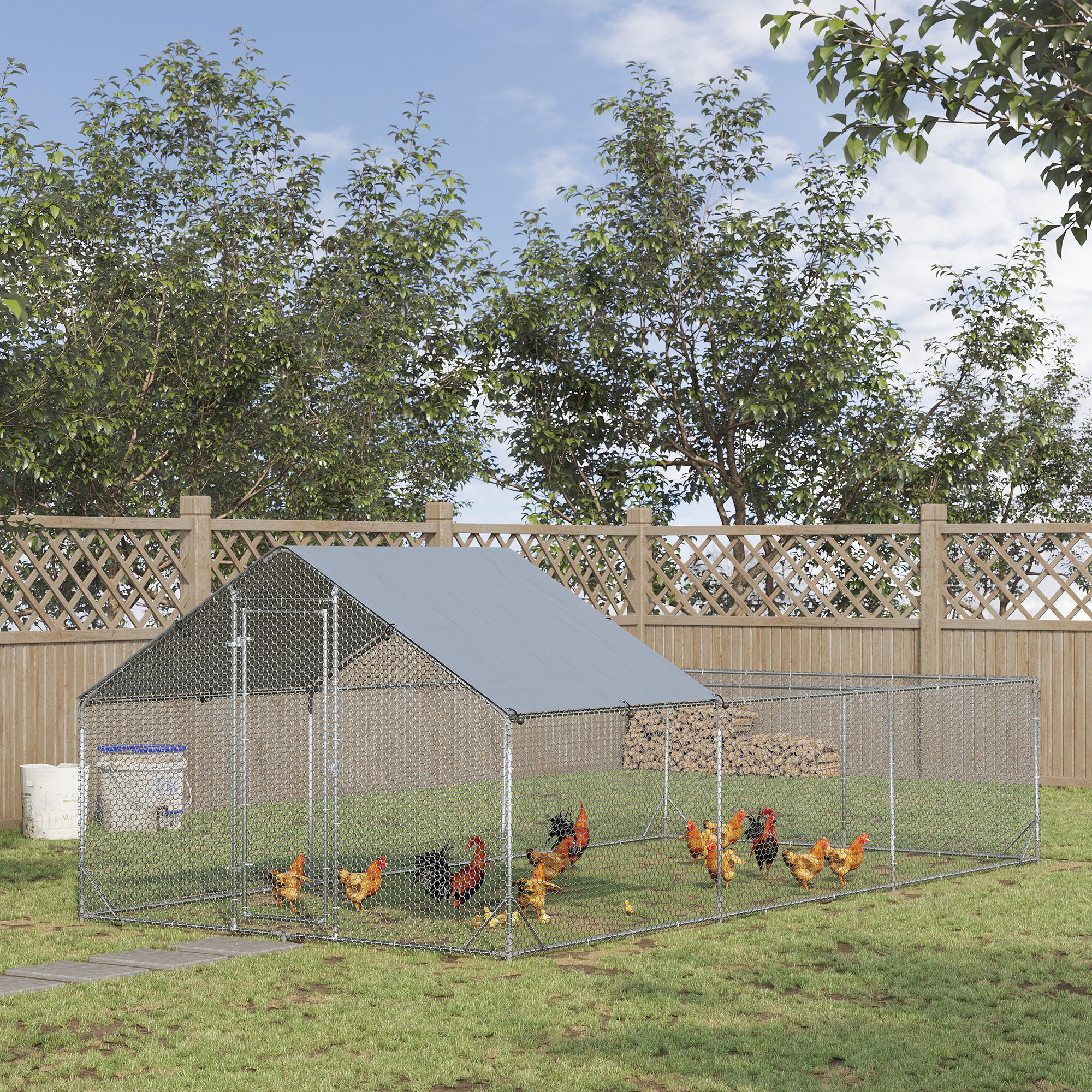 PawHut 19.7' x 9.8' Metal Chicken Run with Waterproof and Anti-UV Cover Aosom Canada
