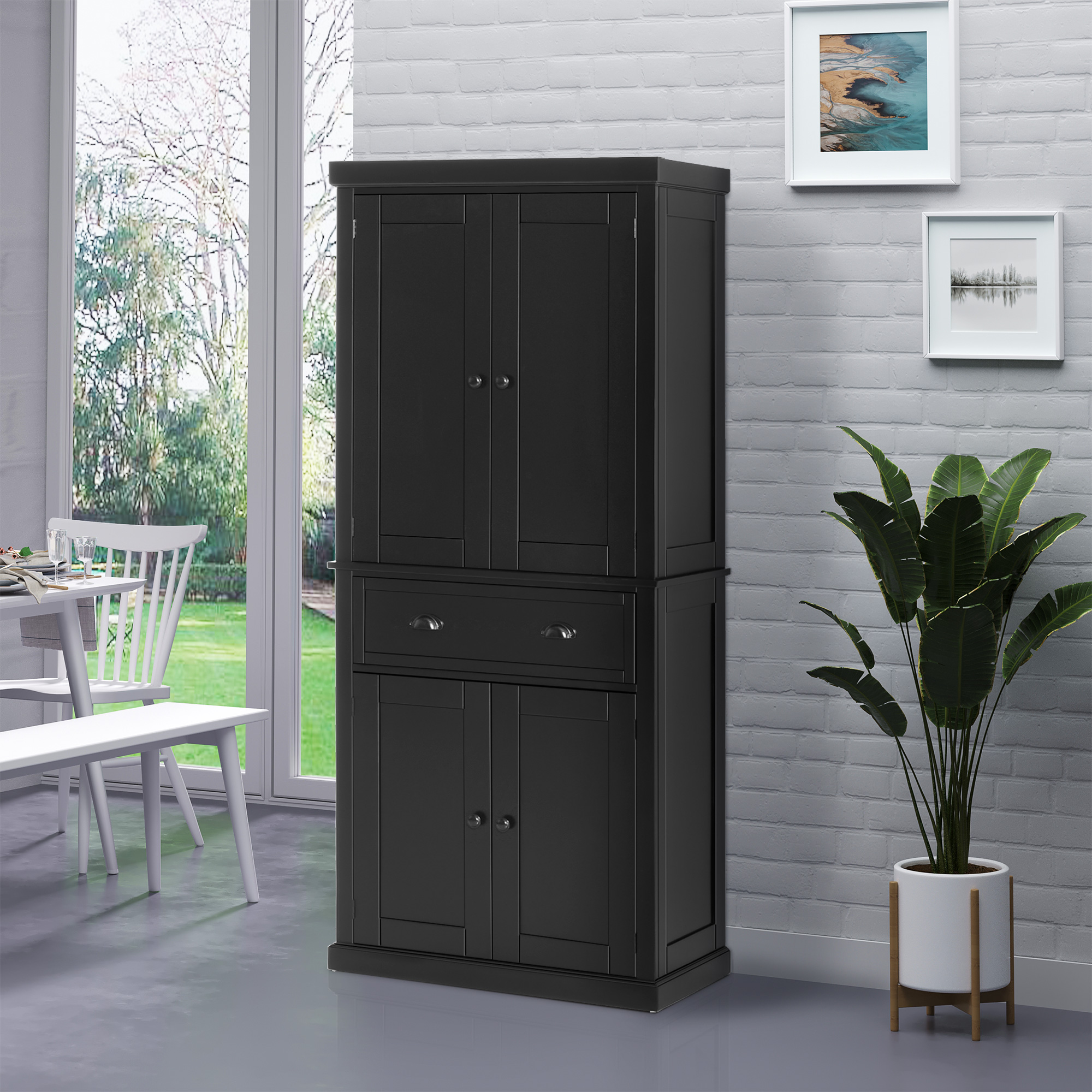 HOMCOM Black 72.5" Traditional Pantry Cabinet: Freestanding Kitchen Storage Closet with Drawer and Cupboard Aosom Canada