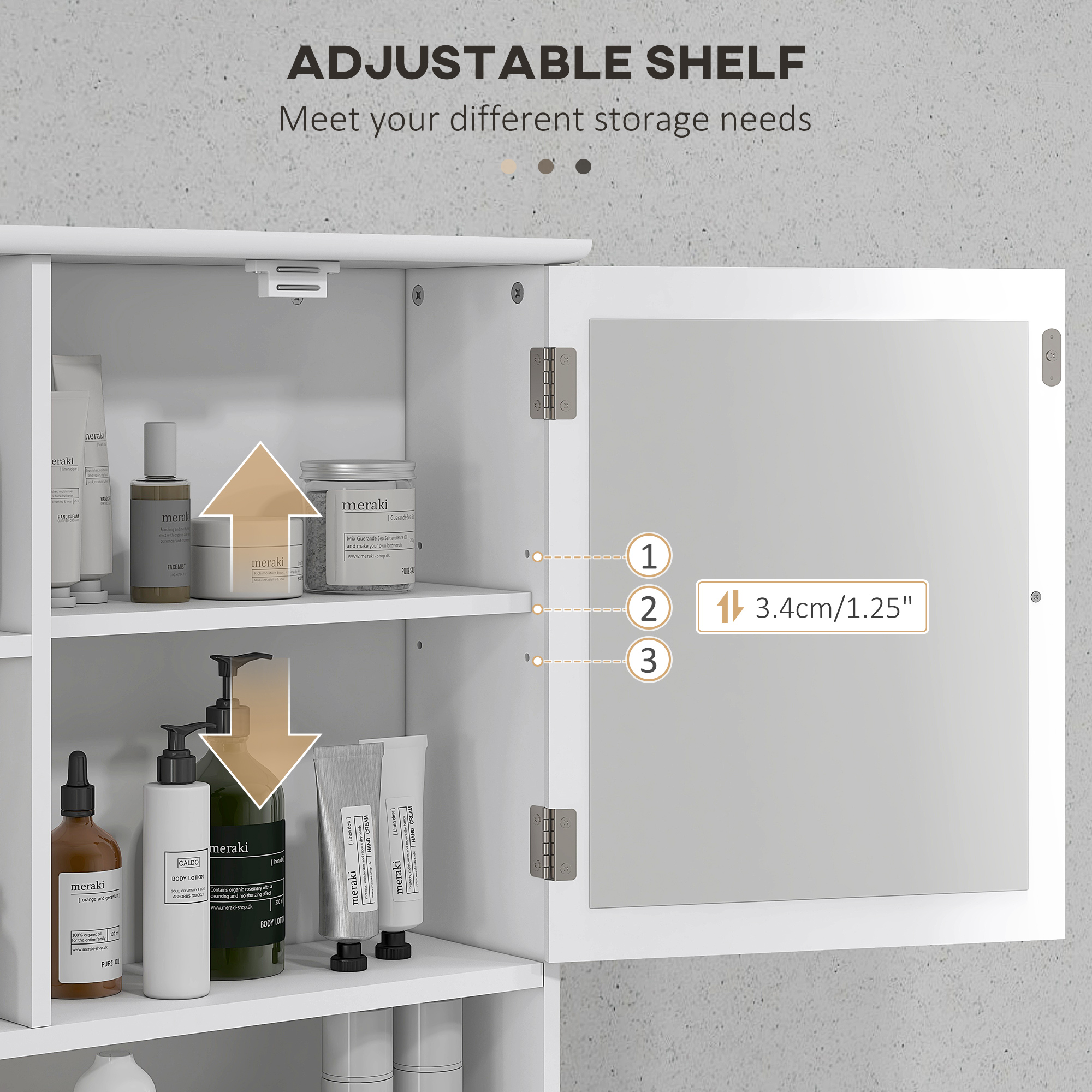 Kleankin Wall Mount Wood Medicine Cabinet with Mirror Adjustable Shelf Storage Organizer White | Aosom.com 4