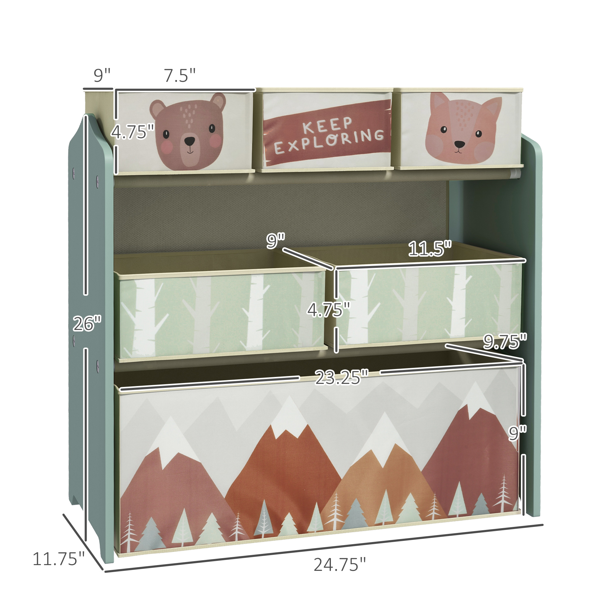 Qaba Vibrant Green Kids Toy Organizer & Storage Unit, 6 Bin System for Bedroom Organization, 25"x12"x26" | Aosom.com 1