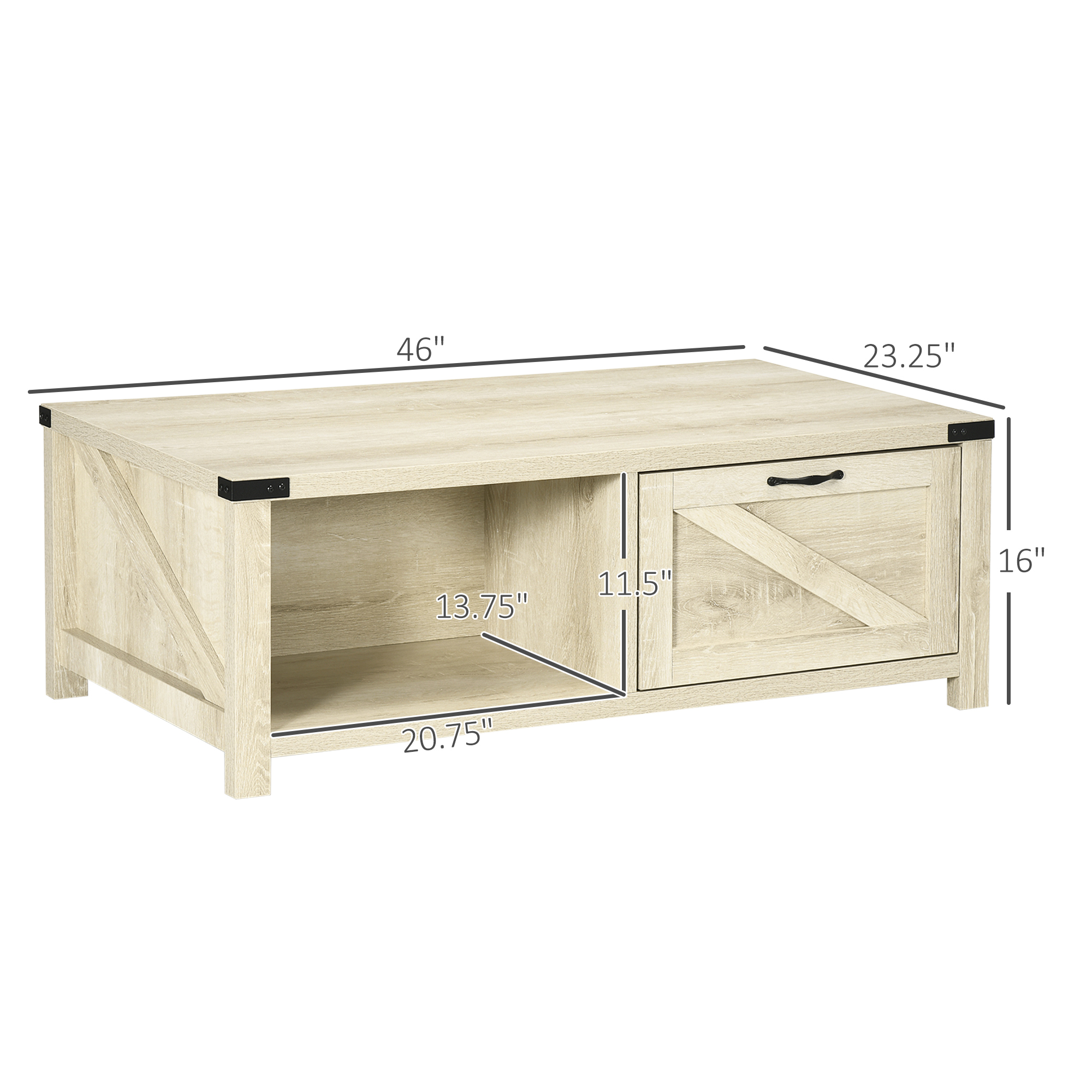 HOMCOM Farmhouse Coffee Table with Drawer and Storage Open Shelf