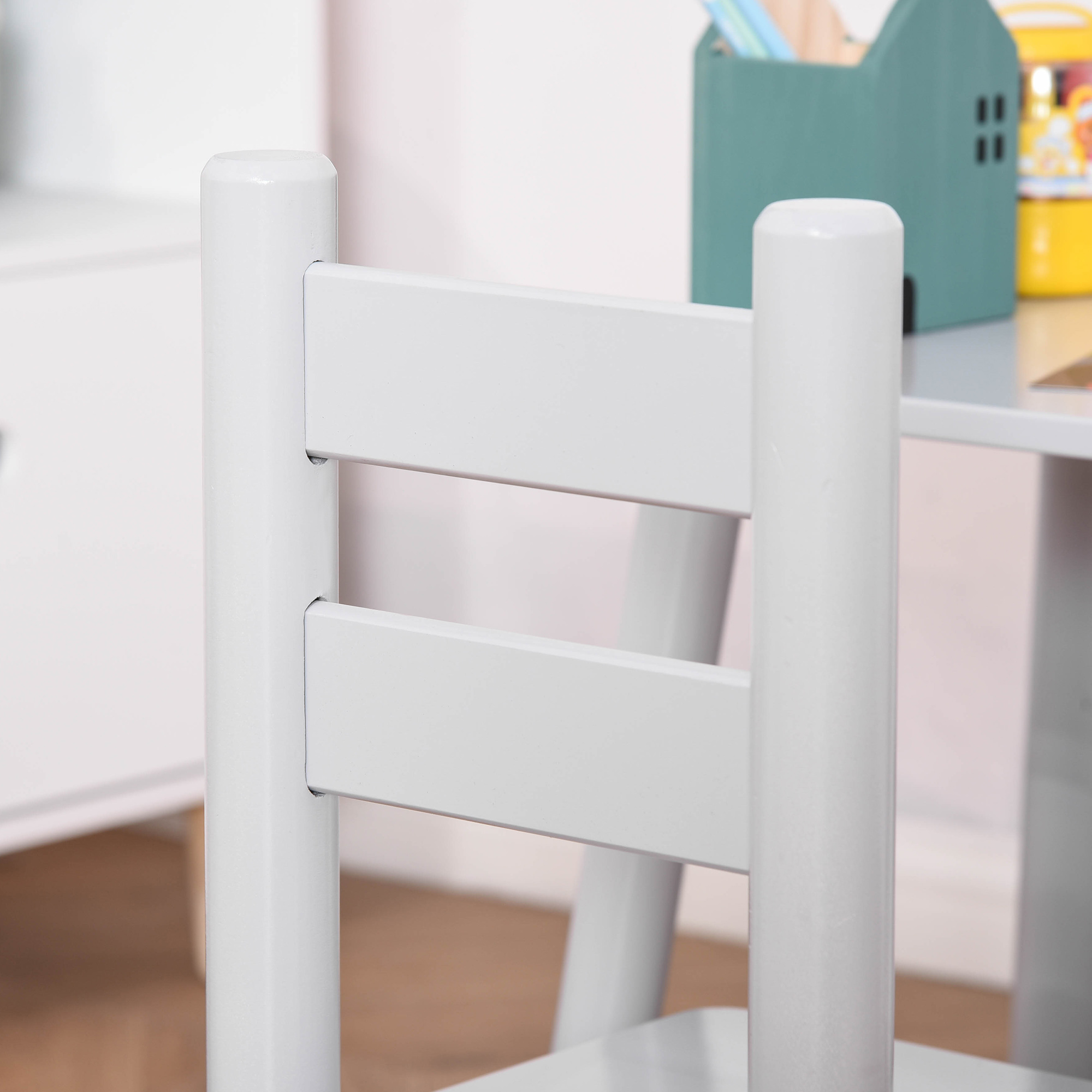 Qaba Children's Wooden Table and Chair Set, Durable for Arts, Crafts, Dining & Reading, Enhance Creativity for Ages 2-5, Gray| Aosom.com 7